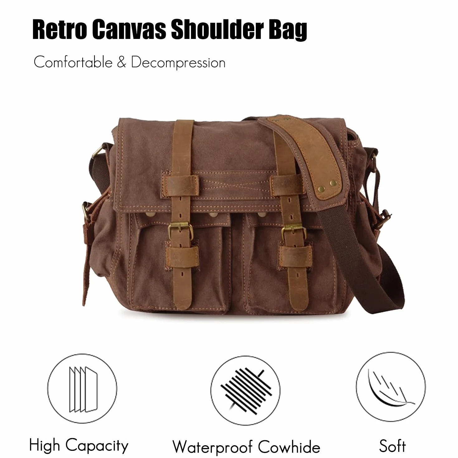 FANDARE torba kurierska unisex, płócienna torba na uczelnię, torba na książki, podróżna, dojazdy do pracy, torba na ramię, 14-calowa torba na ramię, na laptopa, dla mężczyzn/kobiet