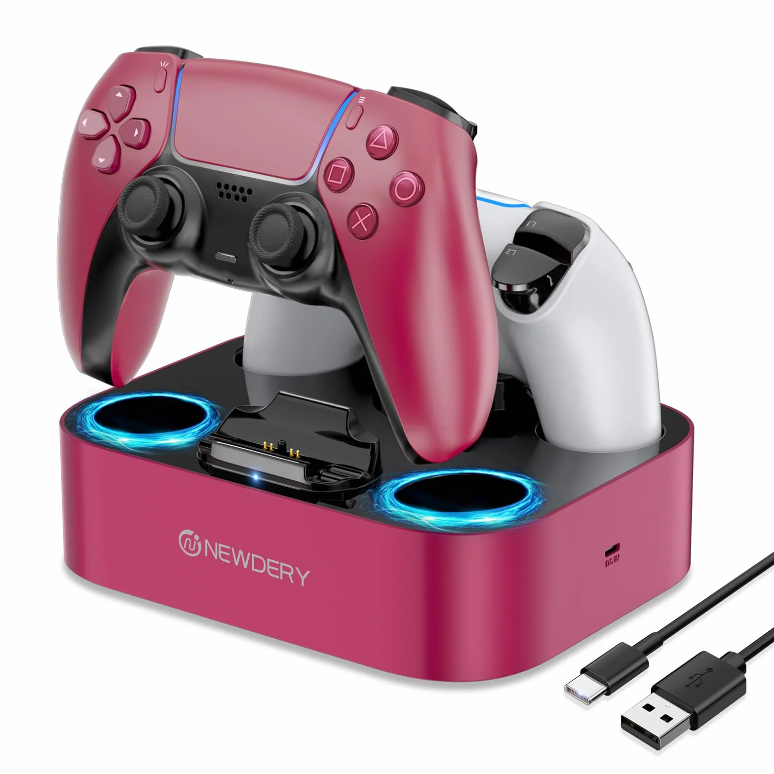 NEWDERY Stacja ładująca do kontrolera PS5 Dualsense Edge, podwójna szybka ładowarka z kablem do PlayStation 5