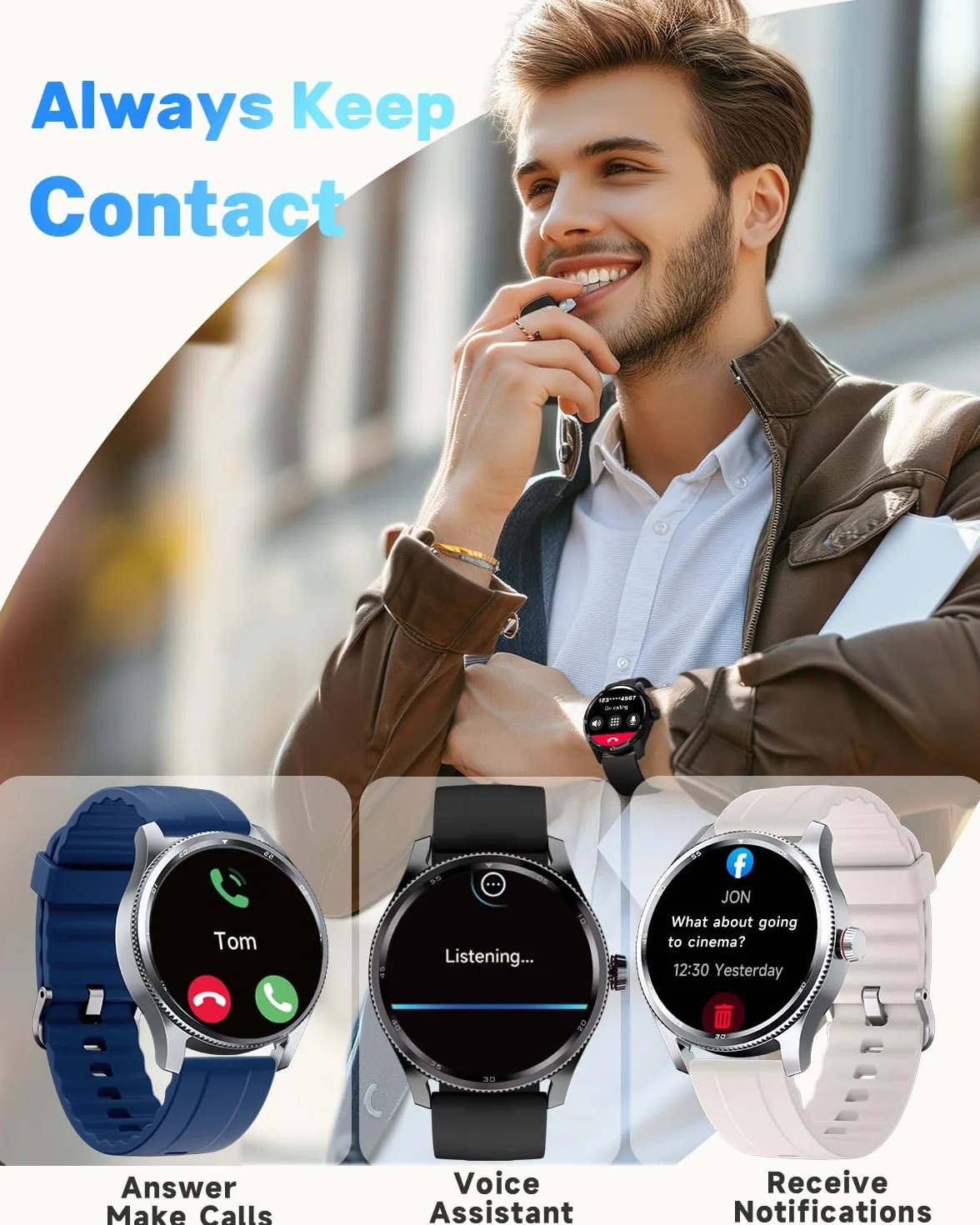 TOOBUR Inteligentny zegarek dla mężczyzn i kobiet, metalowa ramka z krokomierzem, smartwatch 100 sportowych, odpowiadanie za połączenie telefoniczne i pulsometr, wodoodporny IP68 do pływania