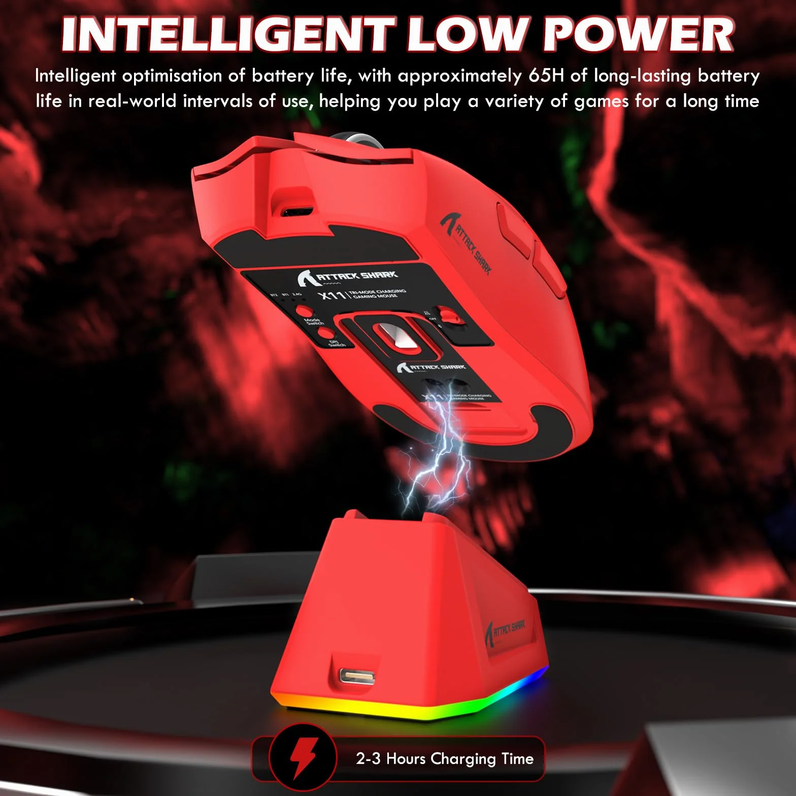 MAMBASNAKE X ATTACK SHARK X65PRO HE Szybki Trigger Klawiatura z X11 Gaming Myszka Komplet, Magnetyczny Przełącznik, Dokładność RT 0.01mm 8 kHz, BT/2.4G/USB-C, Magnetyczna Stacja Ładowania - Czerwony