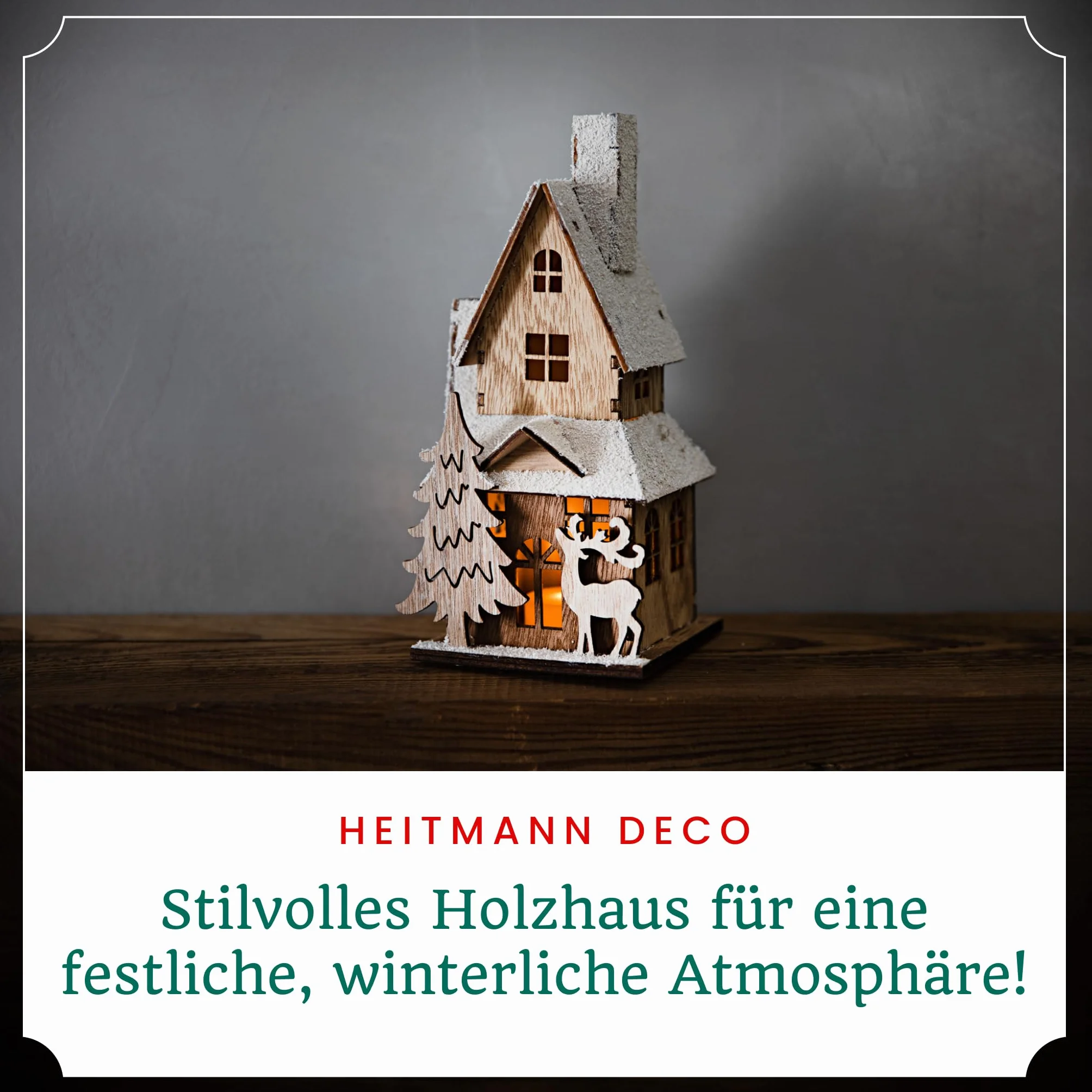 HEITMANN DECO Dekoracyjny drewniany domek z oświetleniem LED 9x9x20 cm naturalny