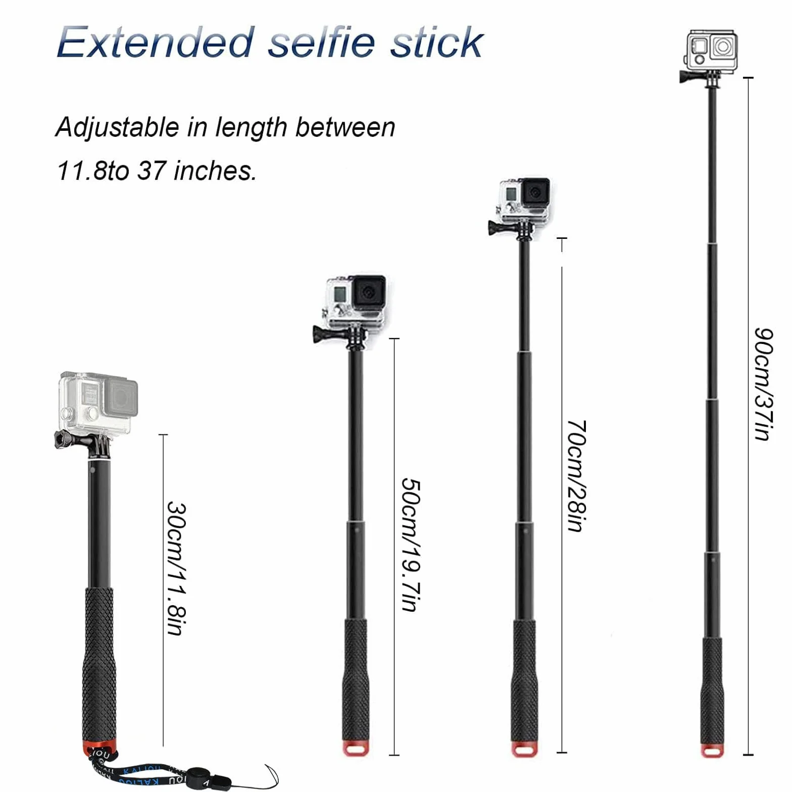Tekcam 37inch Wodoodporny aluminiowy teleskopowy kijek do selfie do kamer GoPro Hero 11/10/9/8/7/6/5,AKASO, WOLFANG, APEXCAM, GOOKAM, Surfola 4K Action Cam