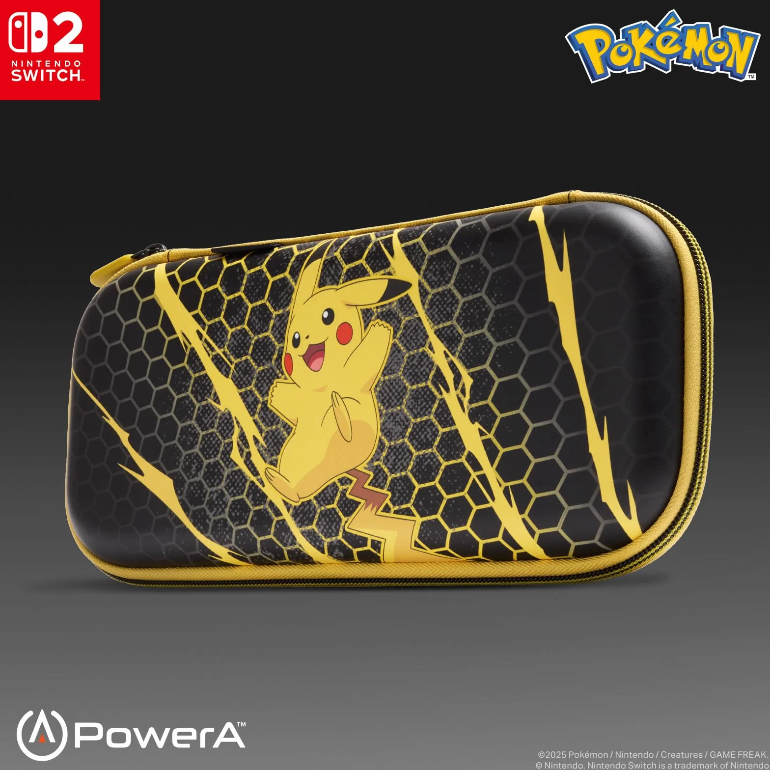 Etui PowerA Slim do Nintendo Switch 2 - Pokémon Pikachu Burza, oficjalna licencja, etui ochronne dla konsoli Switch, miejsce na 10 kart z grami, wyściełana osłona ekranu, wbudowana podstawka do gry