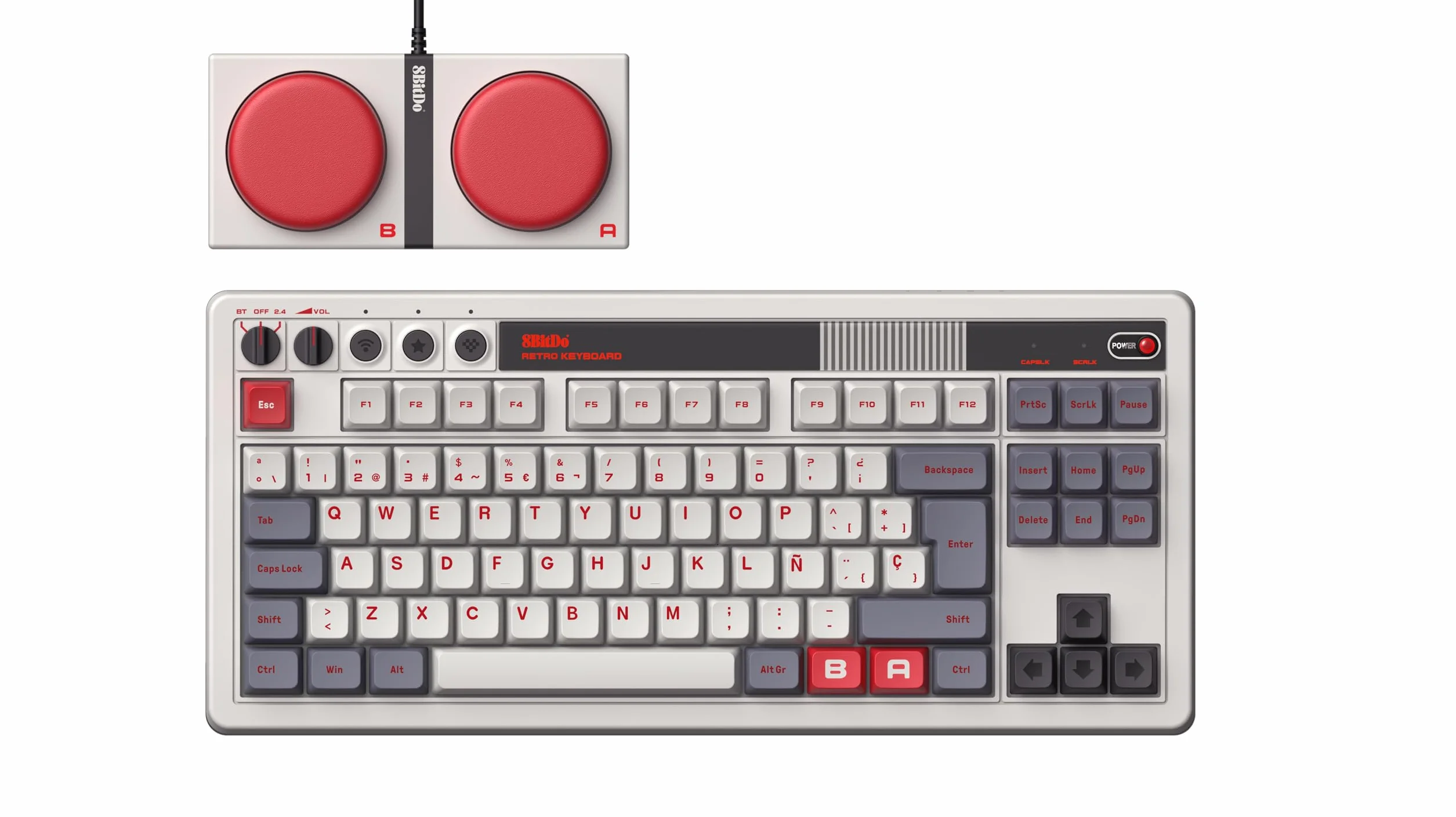 8Bitdo Retro Mechanical Keyboard, Bluetooth/2.4G/USB-C Hot Swappable Gaming Keyboard, 87 Keys, Dual Super Programmable Buttons for Windows and Android, QWERTY Spanish ISO Layout