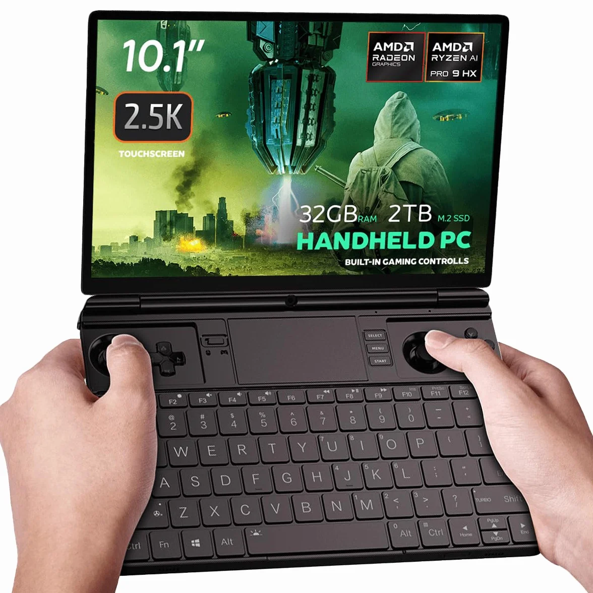 GPD WIN MAX 2 2025 przenośny komputer do gier z AMD Ryzen AI 9 HX 370, Radeon 890M, 64 GB RAM, dyskiem SSD 2 TB, OcuLink, 10,1-calowym wyświetlaczem IPS.