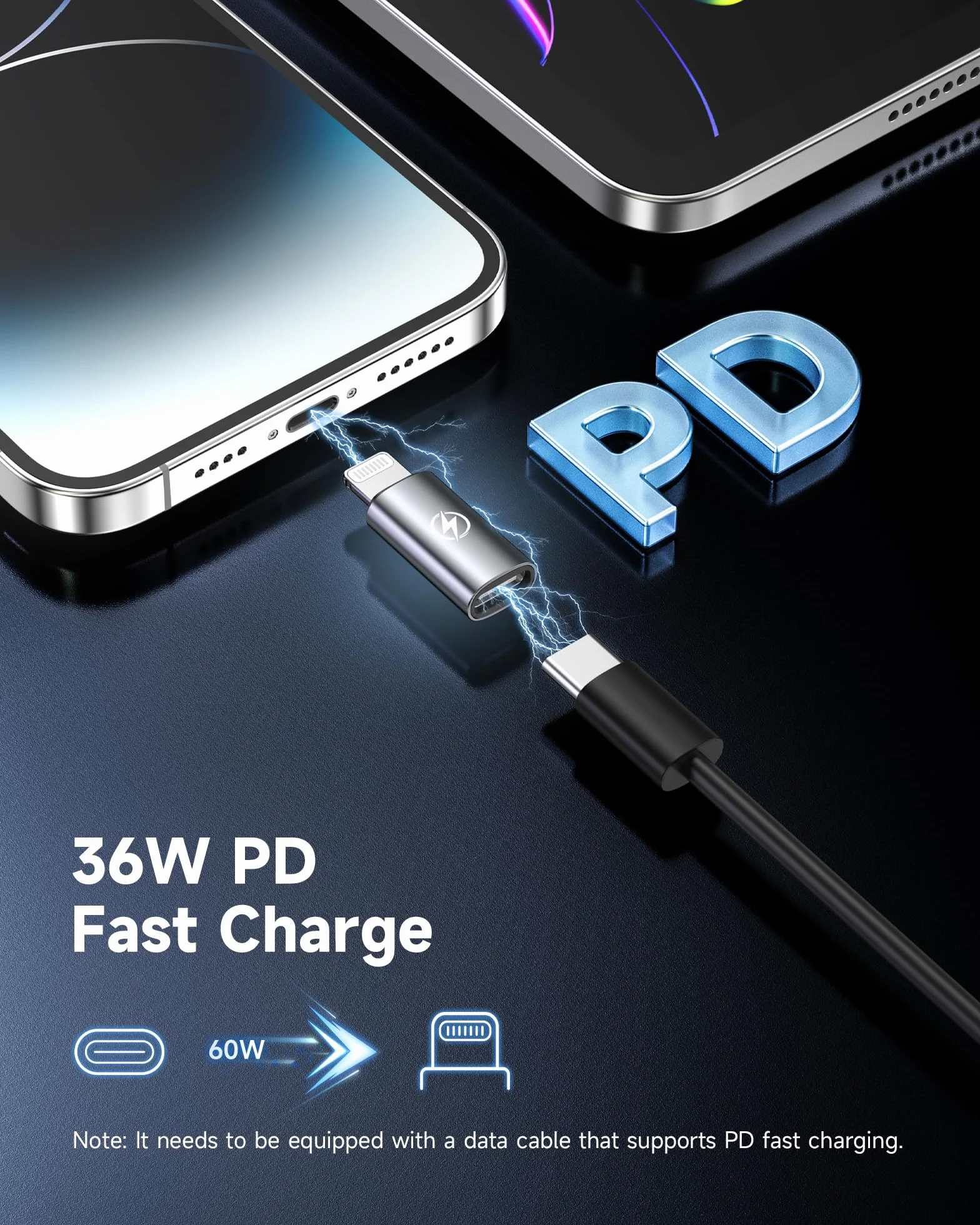 RAVIAD 36W adapter USB C do Lightning (2 sztuki) adapter USB C żeński do Lightning męski, szybkie ładowanie, kompatybilny z iPhone 14 13 12 11 Pro Max, iPad Pro/Air 5/Mini 6, nie do dźwięku/słuchawek