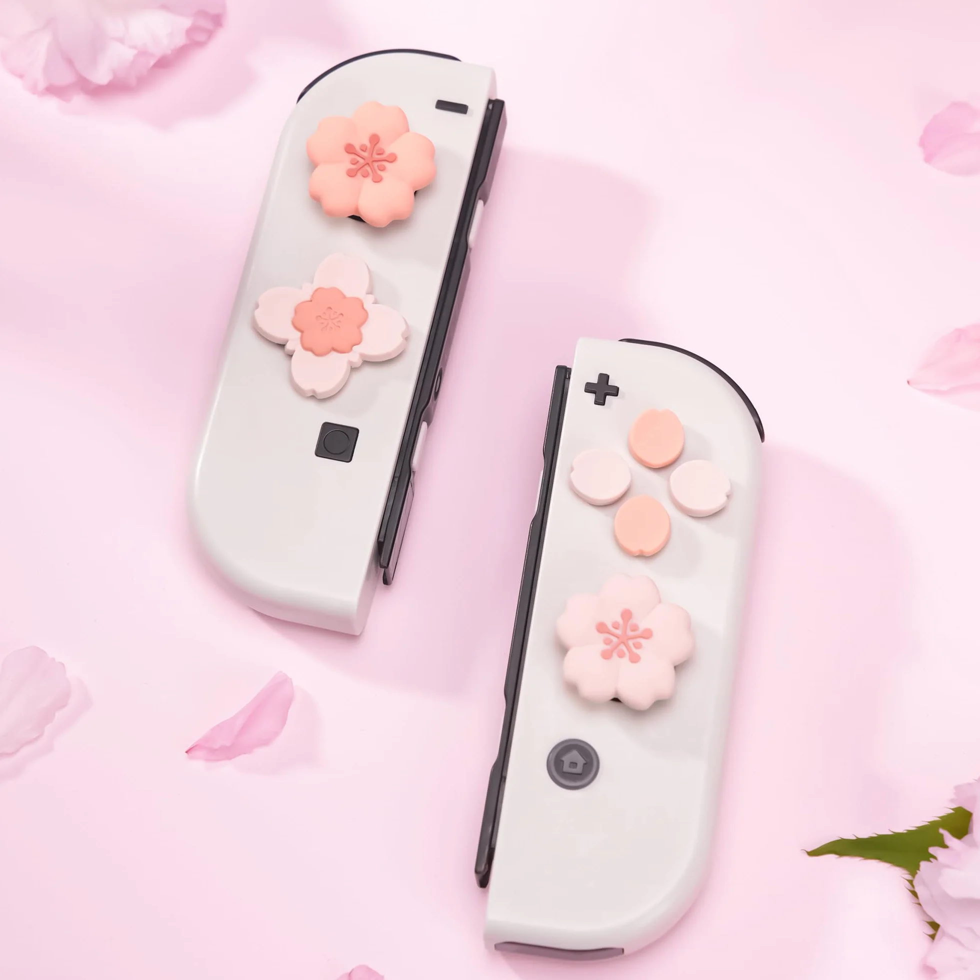 GeekShare Silicone Cross D-Pad Button Caps Set Cute Joystick Cover - ABXY Key Buttons Sticker Compatible with Switch/OLED - Sakura