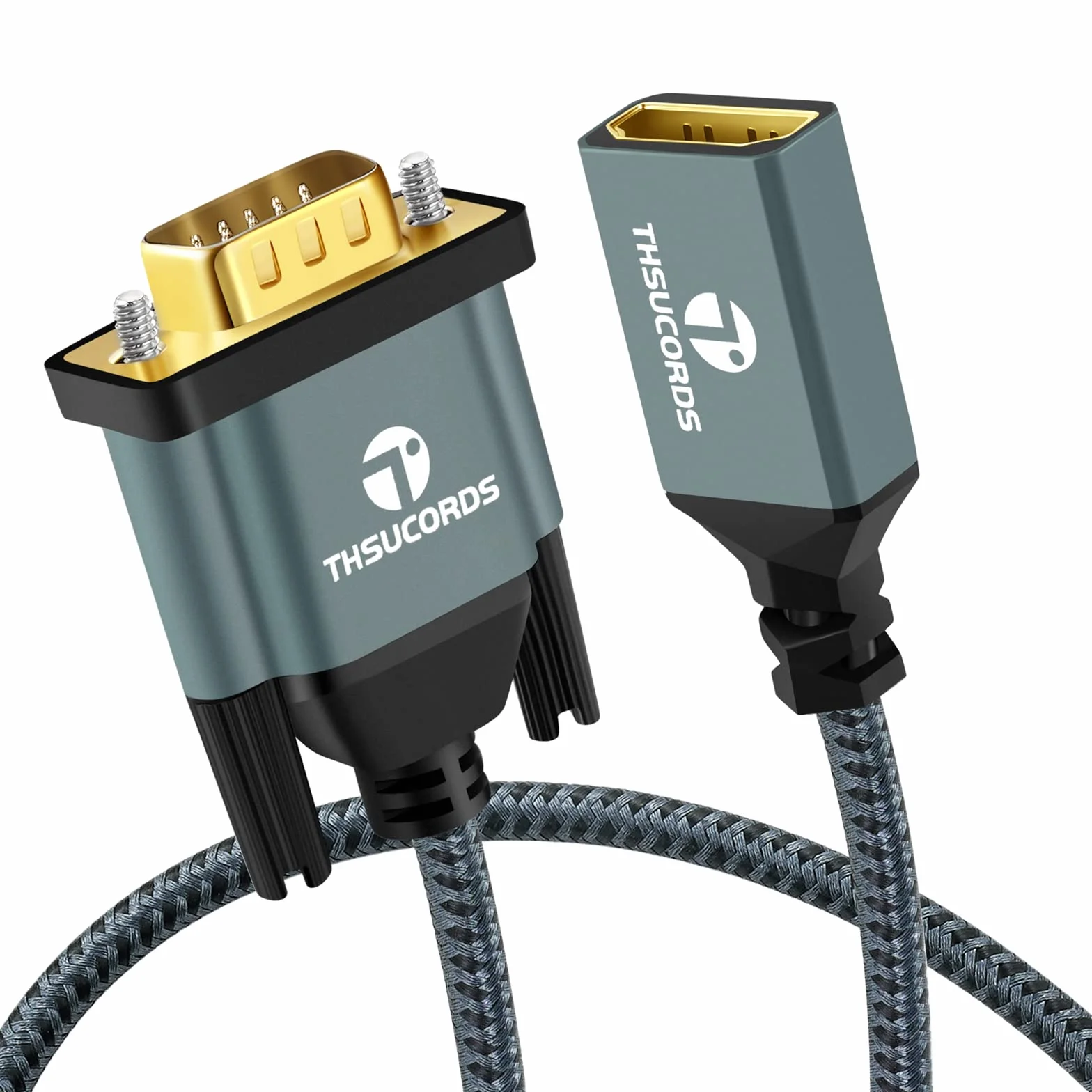 Thsucords Kabel adaptera HDMI na VGA 1M, nylonowy pleciony HDMI żeński na VGA męski przedłużacz wsparcie komputera stacjonarnego laptopa monitora HDTV projektor