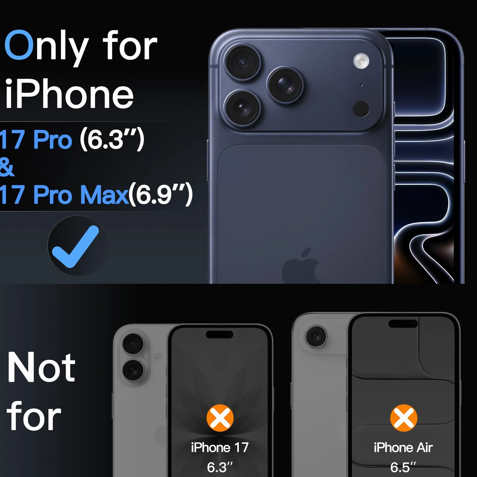 JETech Osłona Obiektywu Aparatu dla iPhone 17 Pro 6,3 Cala i iPhone 17 Pro Max 6,9 Cala, 9H Szkło Hartowane Metalowa Indywidualnego Pierścienia Osłona, HD Przejaśniać, 1 Komplet (Głębinowy błękit)