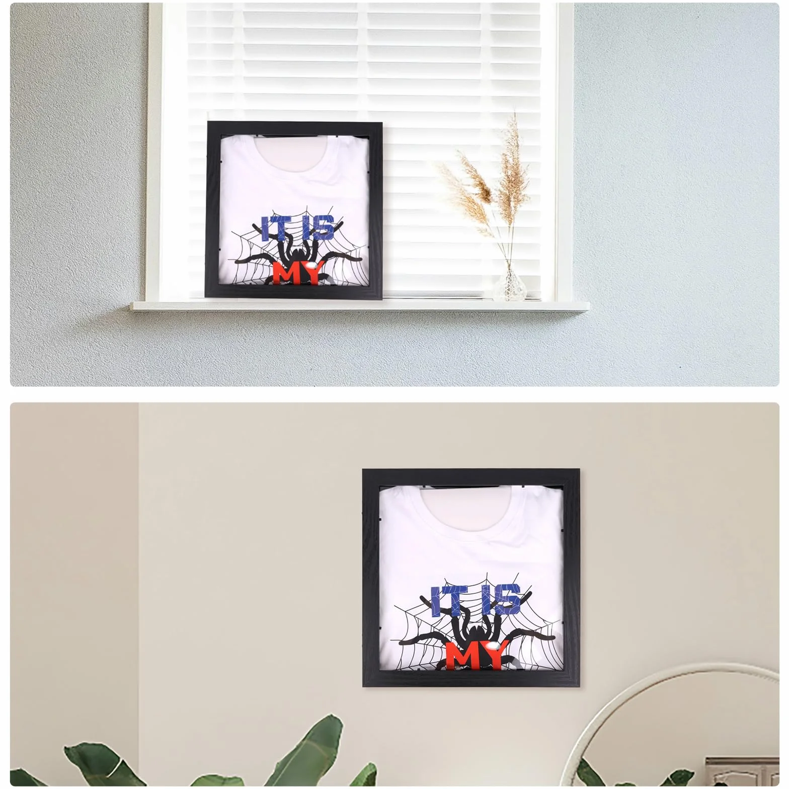 Rama do Ekspozycji Koszulek, 33x33 cm Czarna Sztuczna Tektura Montażu na Ścianie do Ekspozycji Koszulek Ramki Shadow Box na Pamiątki z Medale Suszone Kwiaty Zdjęcie