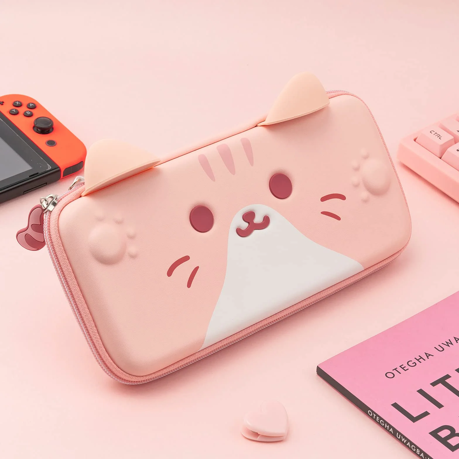GeekShare Torba podróżna z kocimi uszami kompatybilna z Nintendo Switch/Switch OLED - przenośna torba podróżna Hardshell Slim kompatybilna z konsolą Switch i akcesoriami do gier - pasek na rękę,