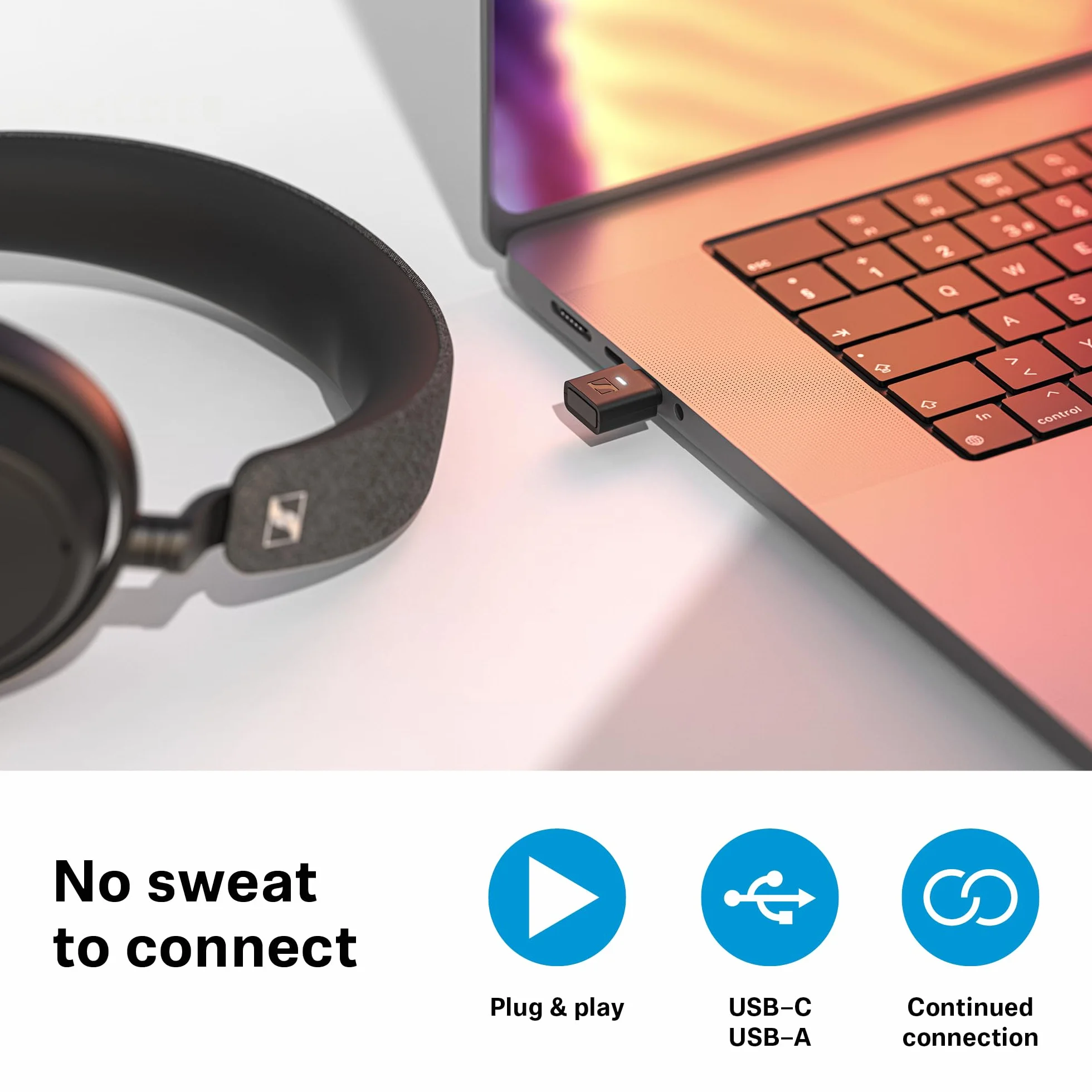 Sennheiser BTD 700 Klucz sprzętowy – transmiter audio typu Plug & Play z aptX Losless, Auracast dla słuchawek i głośników – niezwykle niska latencja, Bluetooth 5.4, kompatybilność z USB-C i USB-A