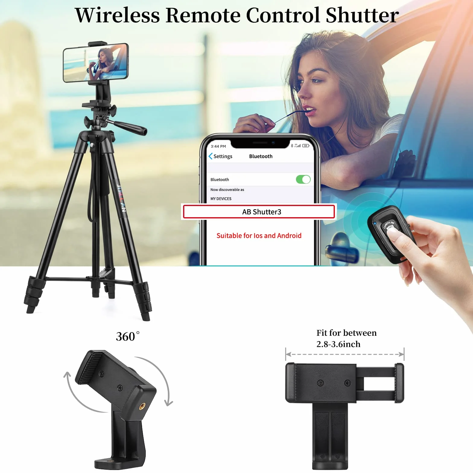 JOILCAN Statyw do telefonu iPhone, 161 cm, aluminiowy, wysuwany, na telefon komórkowy, z bezprzewodowym wyzwalaczem, lekki, do selfie, do smartfona, małego aparatu, dla systemu Android i iOS