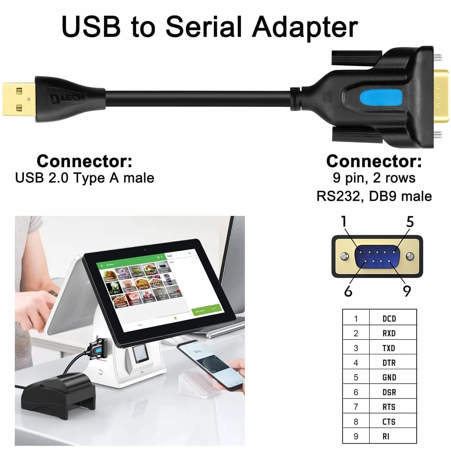 DTECH Adapter USB na szeregowy DB9 RS232 kabel Prolific Chip PL2303 DB9 wtyczka kabel kompatybilny z Windows 11 10 8 7 Mac Linux (2M)