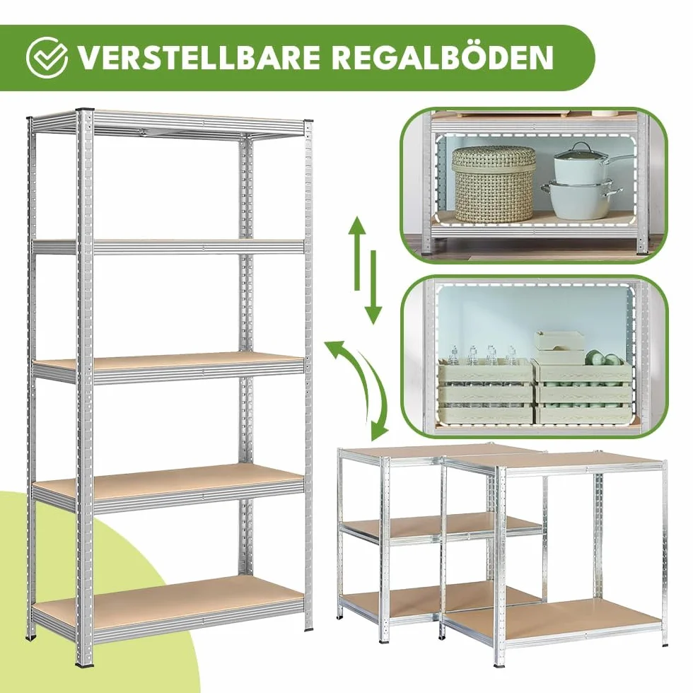 KRUMAD Regał Metalowy Magazynowy 180x90x40 cm, 2 sztuki, 5 Półek, Nośność 875 kg, Regulowane Półki, Stabilna Konstrukcja, Idealny do Garażu, Piwnicy, Warsztatu, Przechowywania Narzędzi i Materiałów