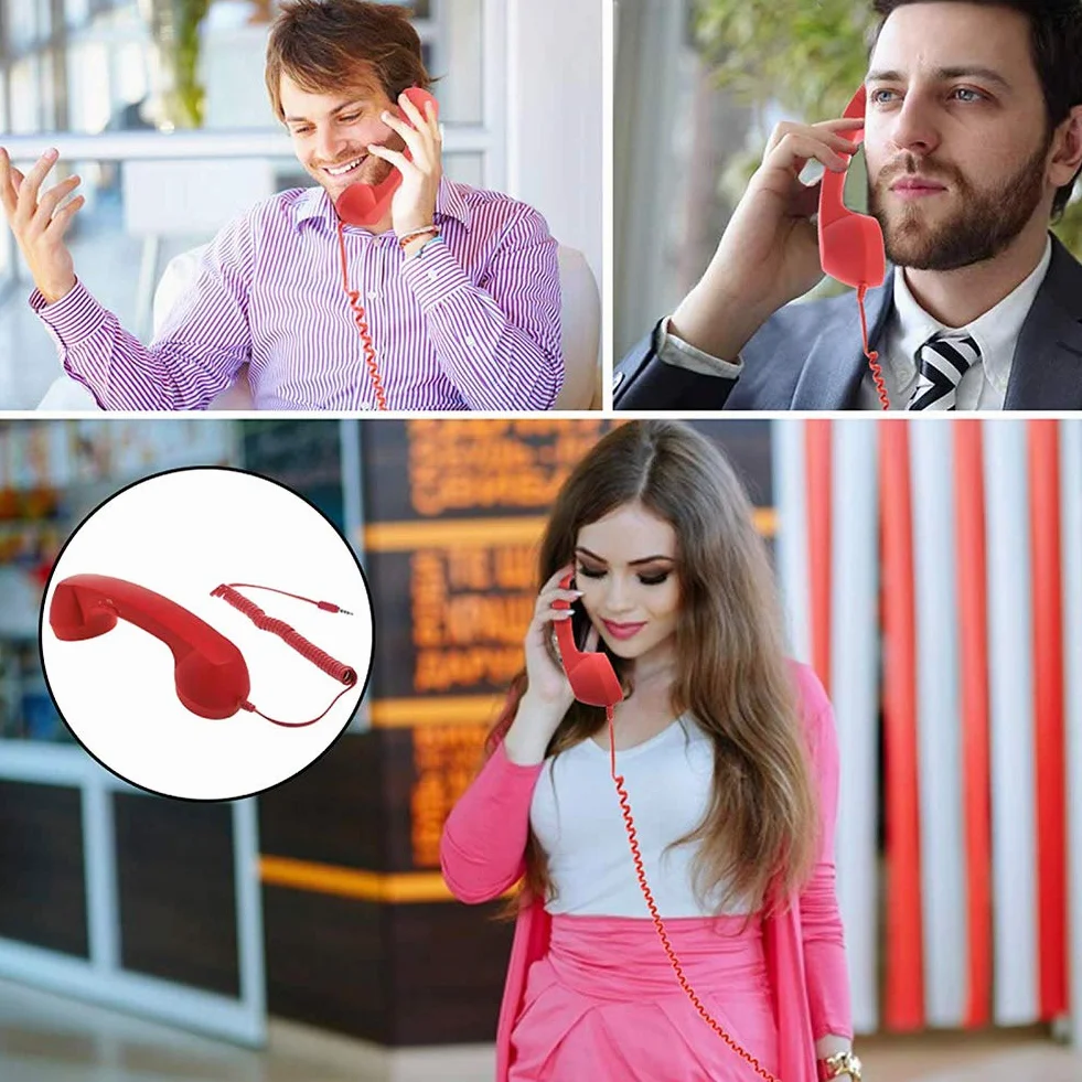 Zestaw słuchawkowy w stylu retro z głośnikiem, mikrofonem, słuchawki do smartfonów i telefonów komórkowych, tabletów, komputerów PC, retro okablowane słuchawki telefoniczne, antyadrowanie, 3,5 mm