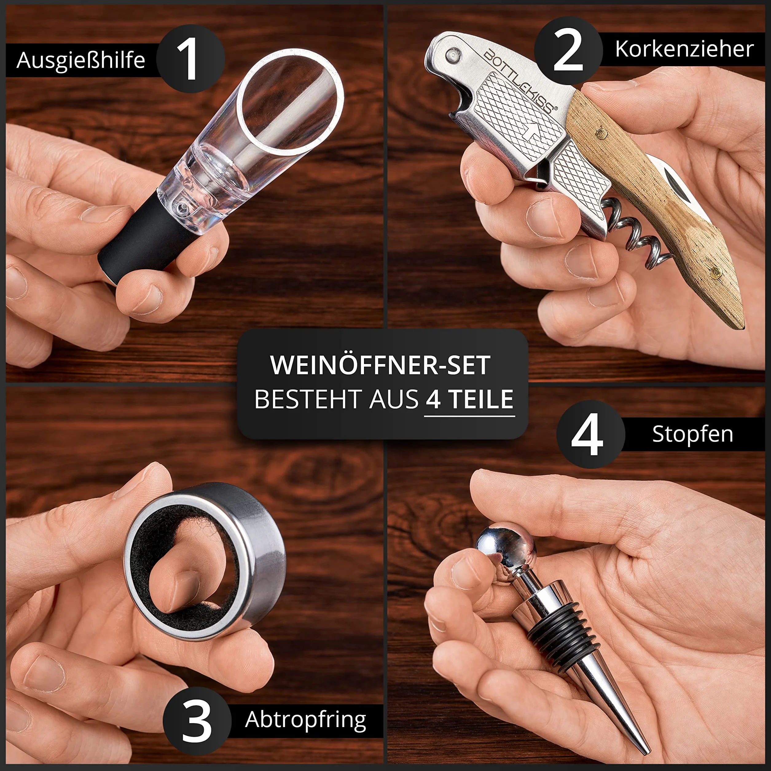 Zestaw korkociągów 4-częściowy otwieracz do wina z ergonomicznym uchwytem