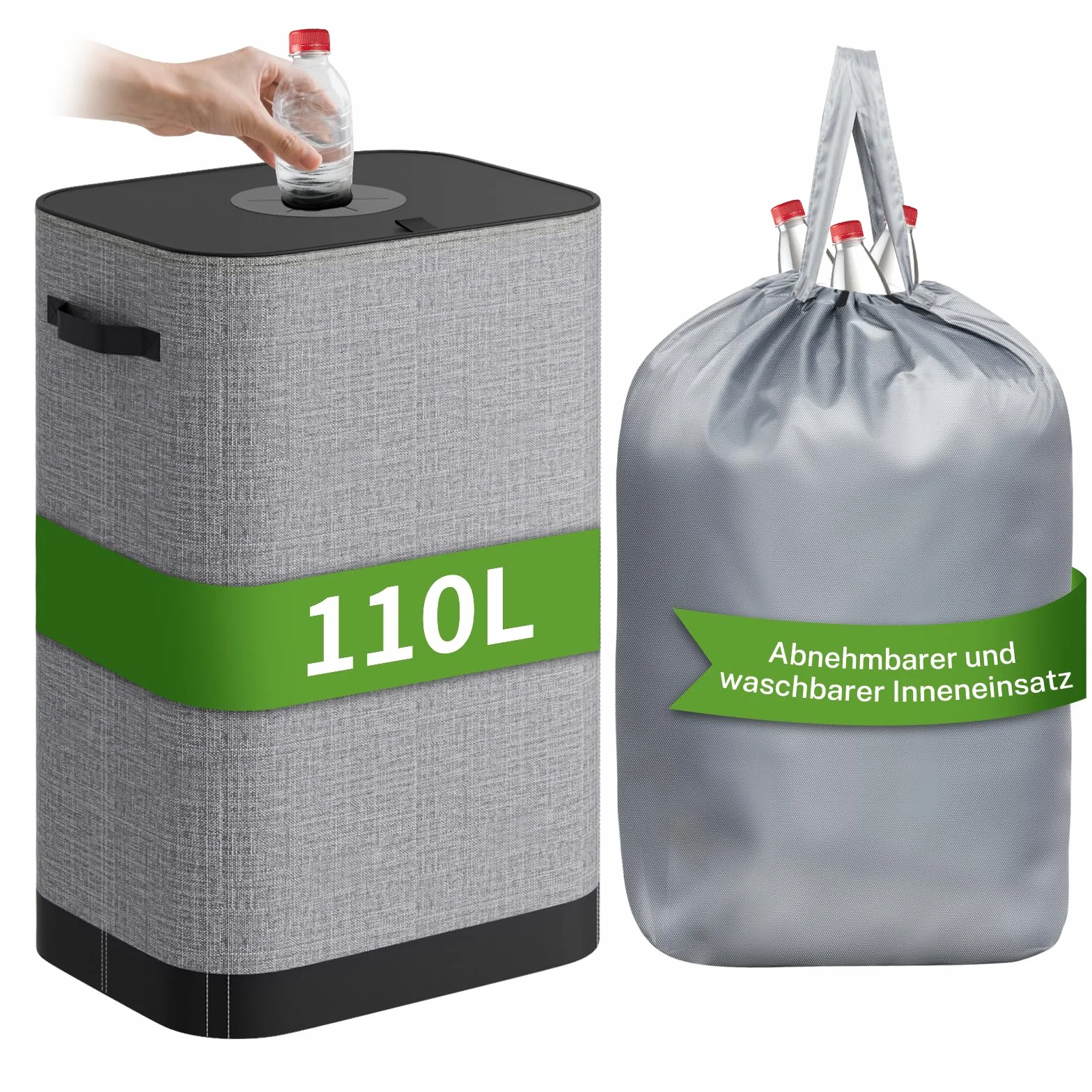 AIUNAOM 110L Duży kosz na śmieci do kuchni,Pojemnik na butelki z workiem do recyklingu,Butelki z kaucją do odpadów nadających się do recyklingu i szkła,Butelek,Pojemnik na Odpady do domu,biura,Szary