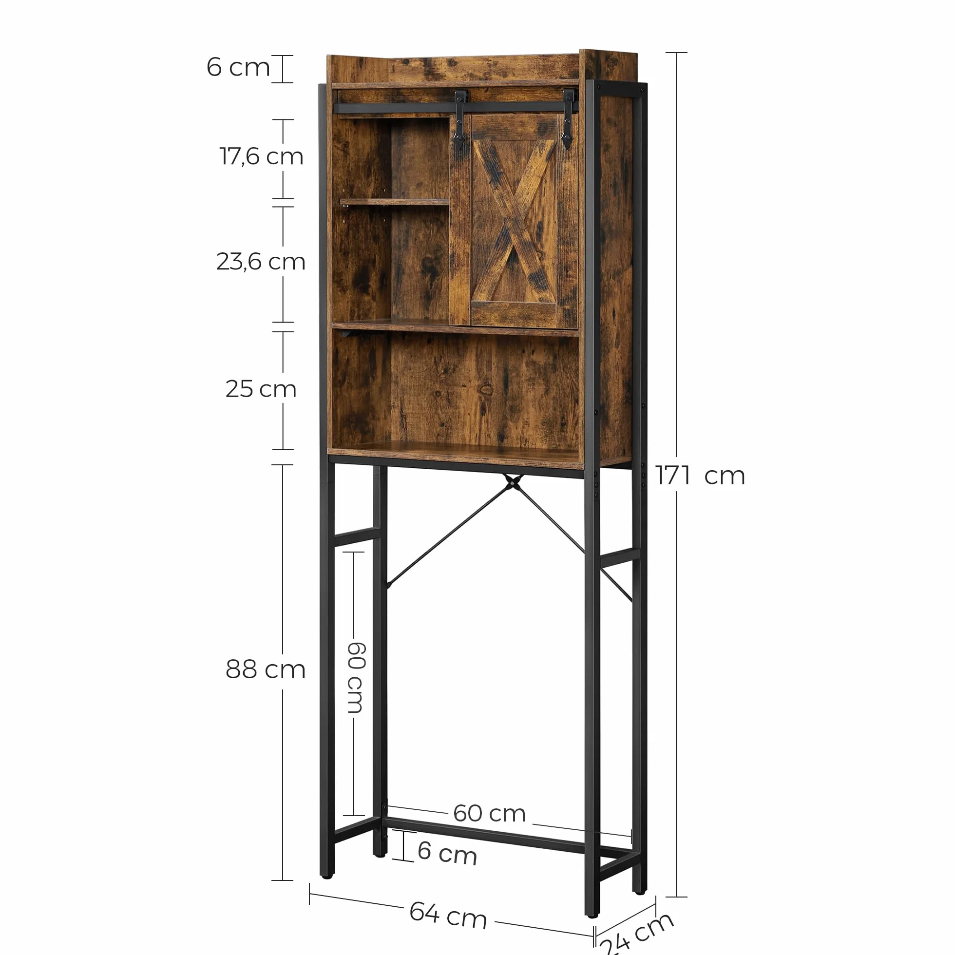 VASAGLE Regał toaletowy szafka do przechowywania pralki stalowa rama 64 x 23,5 x 170 cm rustykalny brąz i czarny