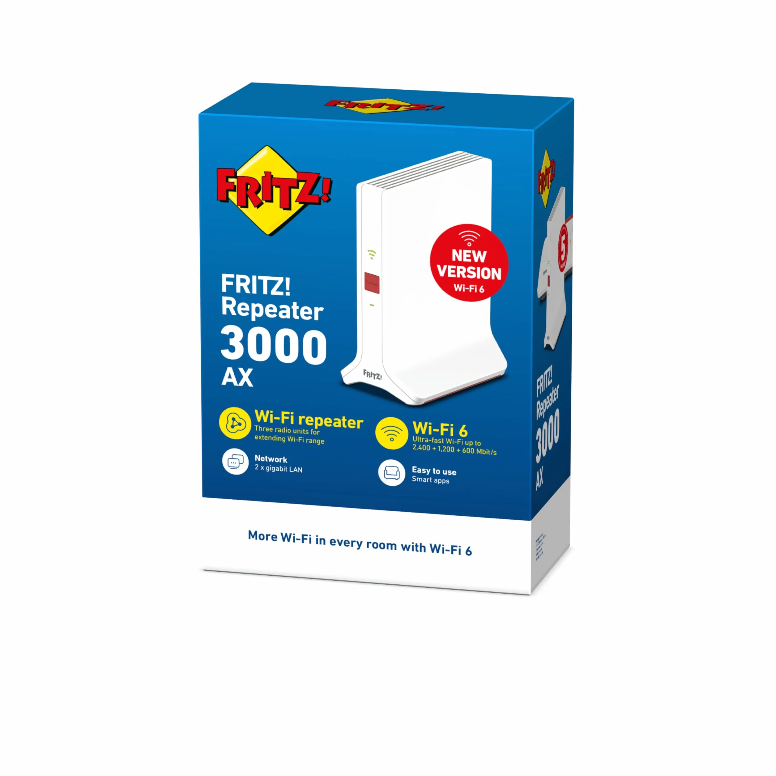 AVM FRITZ!Repeater 3000 AX (Wi-Fi 6 Mesh Repeater międzynarodowy, do 3.600 Mb/s (5 GHz) i do 600 Mb/s (2,4 GHz), 1 x port sieciowy Gigabit)