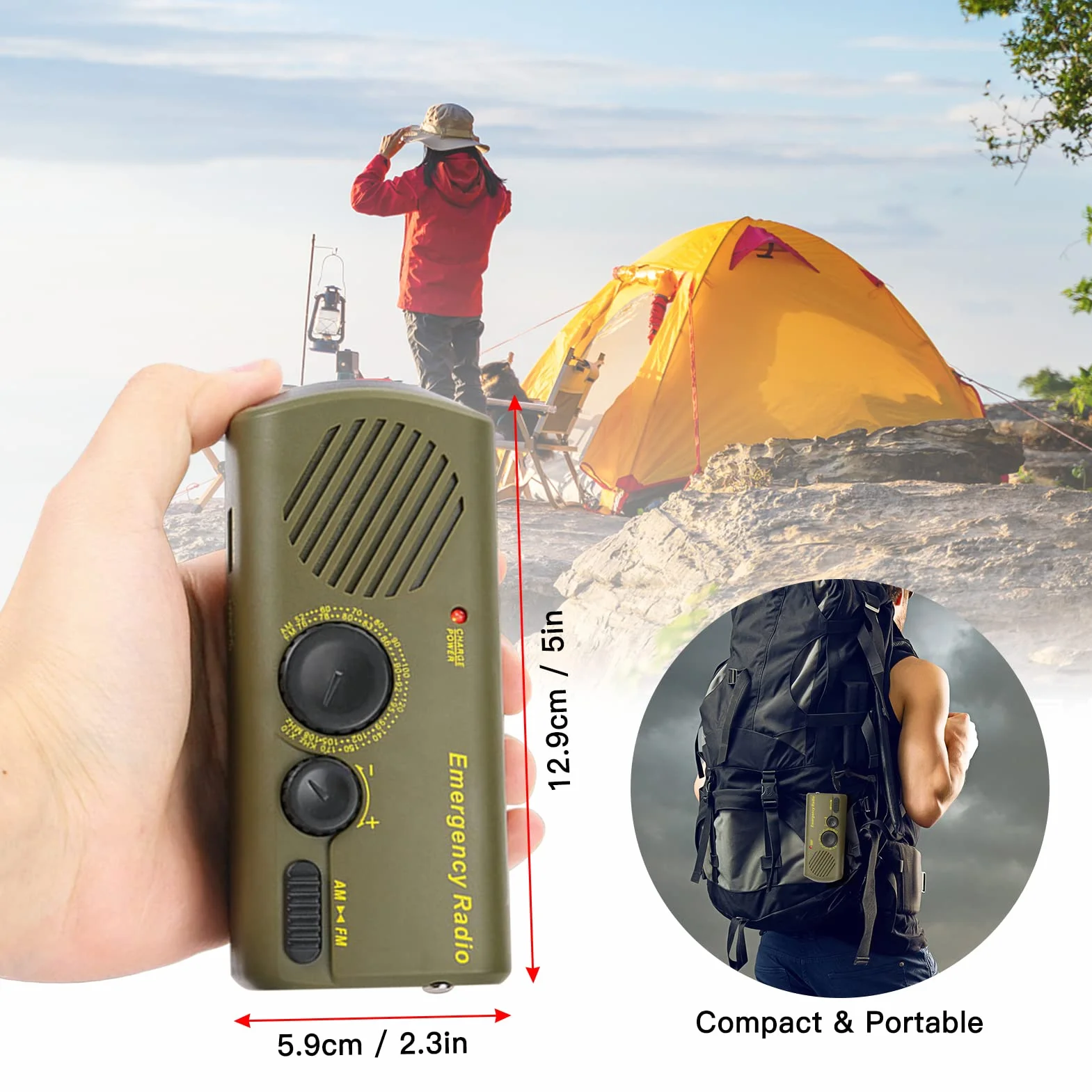 Lixada Radio awaryjne, przenośne, przenośne, korba ładująca solarne, radia USB z latarką, SOS Slarme, AM/FM, ładowarka do telefonu komórkowego