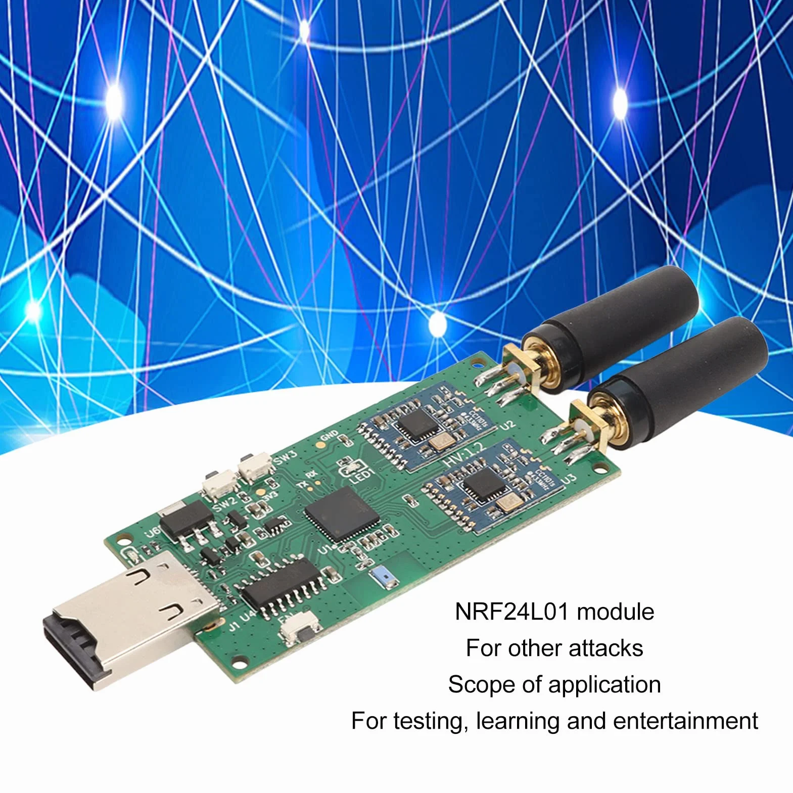 BONKZEBU Adapter Płyty Modułu Evil Crow RF V2 CC1101, NRF24L01, 2,4 GHz, Pasma Częstotliwości 300 MHz 348 MHz, 387 464MHz, 779 928MHz, 5 Ataków, Karty Magazynowe, Karta