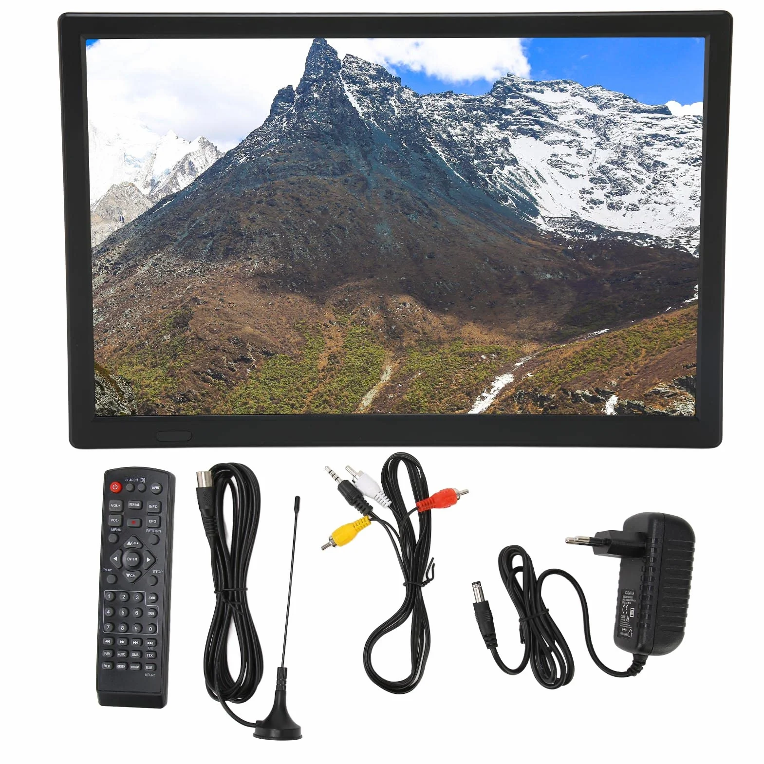 16-calowy Przenośny Telewizor Cyfrowy, Samochodowy Panoramiczny Telewizor LED z Odłączanymi Antenami, Obsługa Telewizji Analogowej, Telewizji Cyfrowej i ATV, do Kuchni