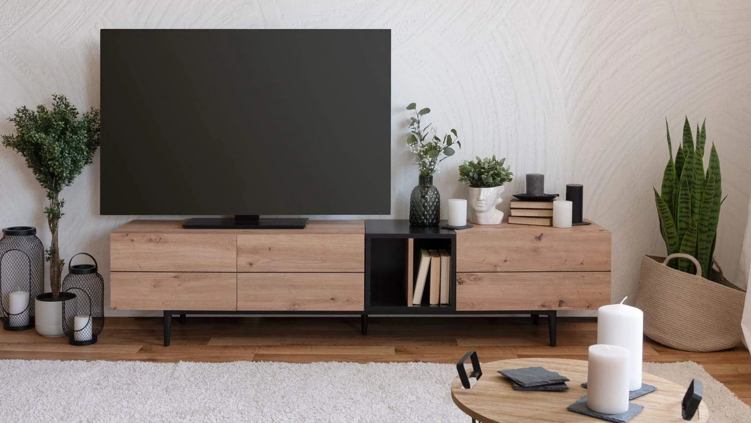 003056 NOLA 56A Artisan dąb nr / czarny niska szafka HiFi komoda TV Board szafka telewizor ok. 195 cm