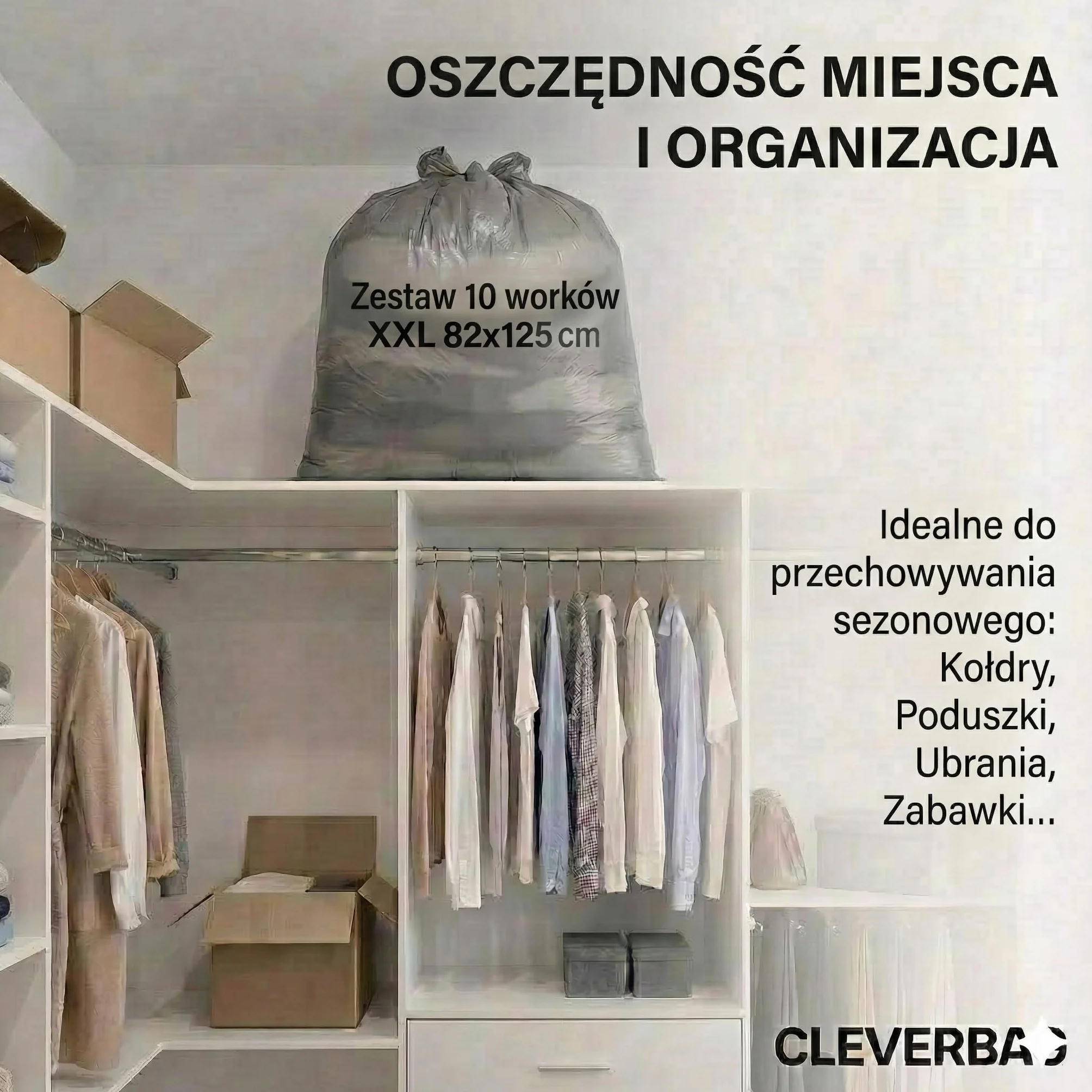 Torby do przechowywania ubrań XXL 82×125 cm wodoodporne PE zestaw 10 sztuk