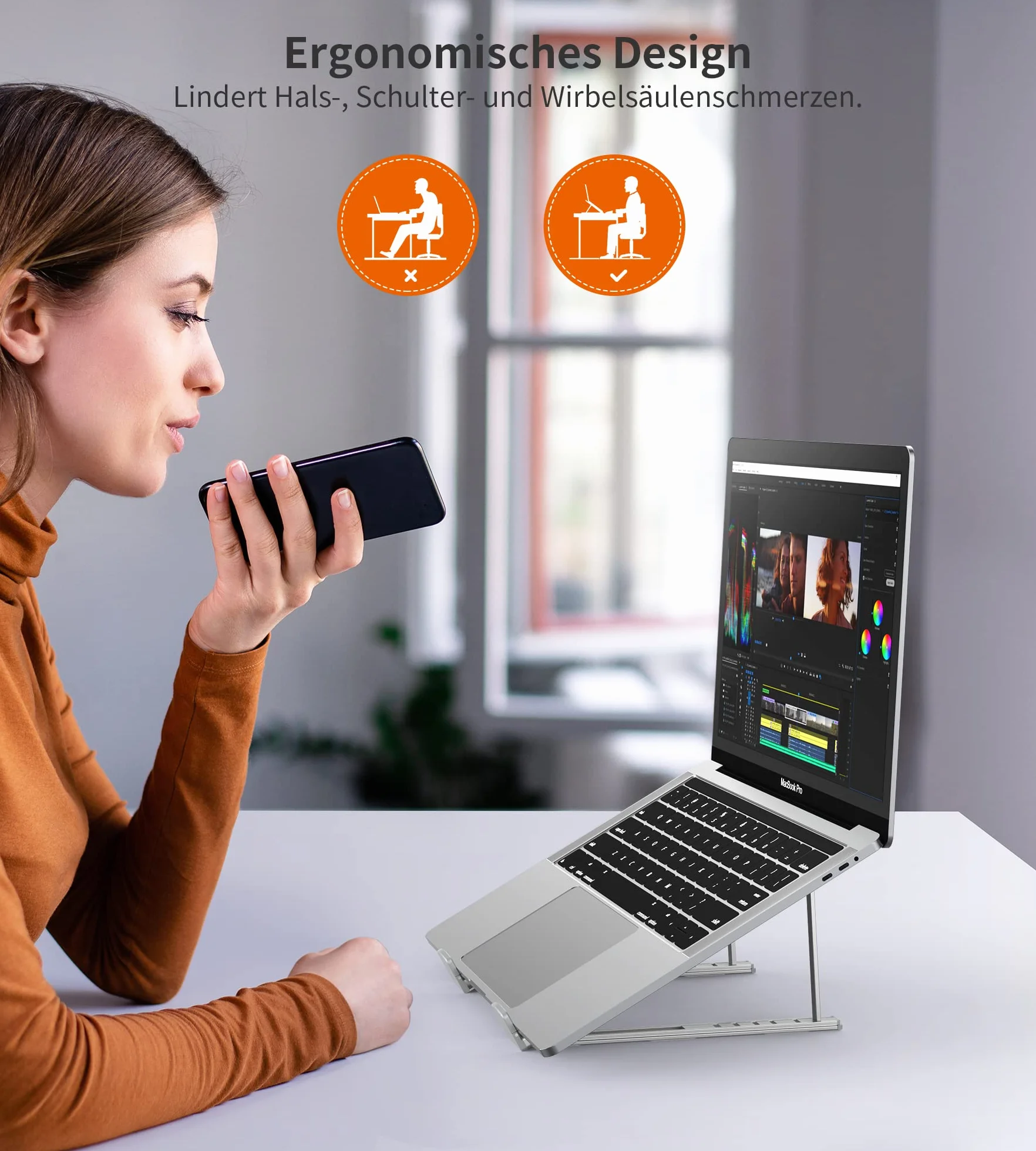 BHHB Stojak na laptopa, 6-poziomowa regulacja wysokości, stojak chłodzący z wentylowanego aluminium, kompatybilny z MacBook, HP, iPad, 9-17 cali (srebrny)