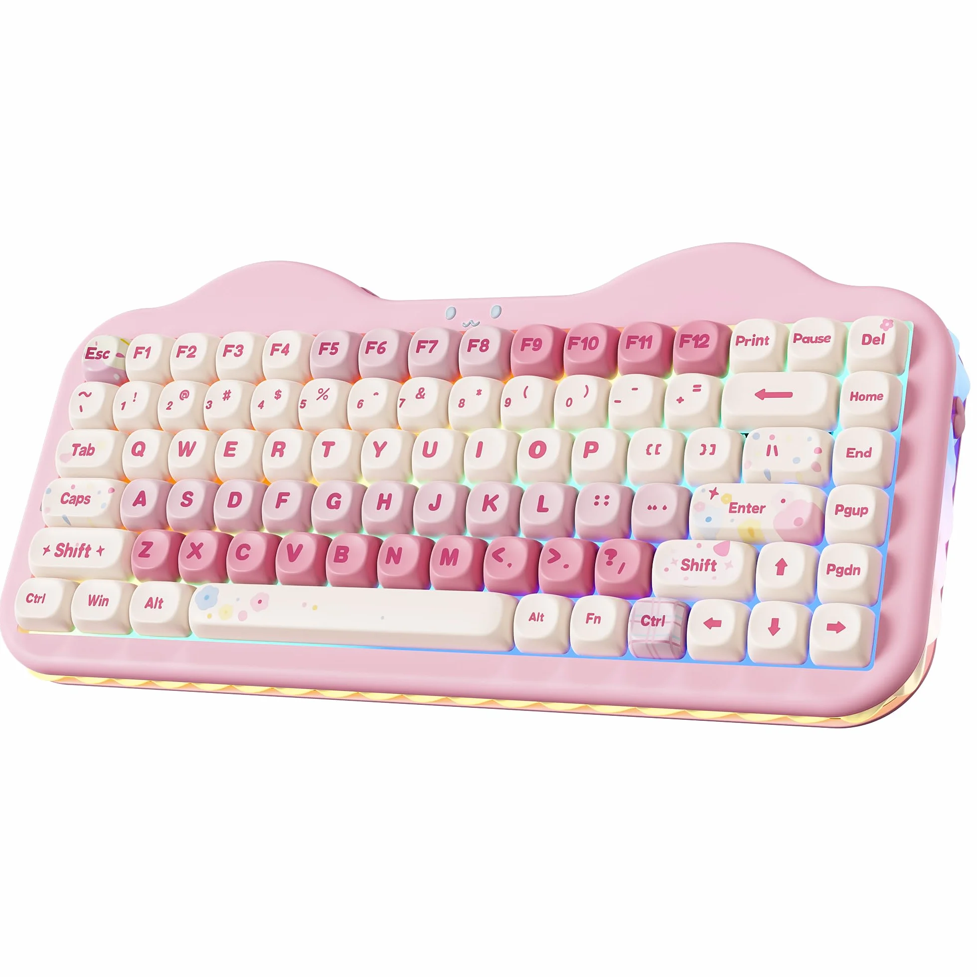 YUNZII C75 Bezprzewodowa Mechaniczna Klawiatura, 75% Układ Hot Swappable Kremowa Klawiatura NKRO,Uroczy Projekt Ciasta BT5.0/2.4G/USB-C dla Win/Mac/Gaming (Różowy, Milk V2 Linear Switch)