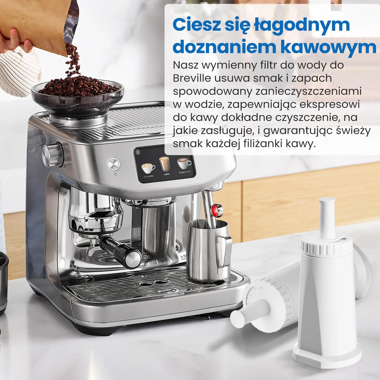 Zamiennik filtra wody do ekspresu do kawy Sage® SES008WHT0NEU1, BES008, kompatybilny z Barista SES810/SES875/SES880/SES920/SES980/SES990/SES450/SES500, filtr wody Barista Express