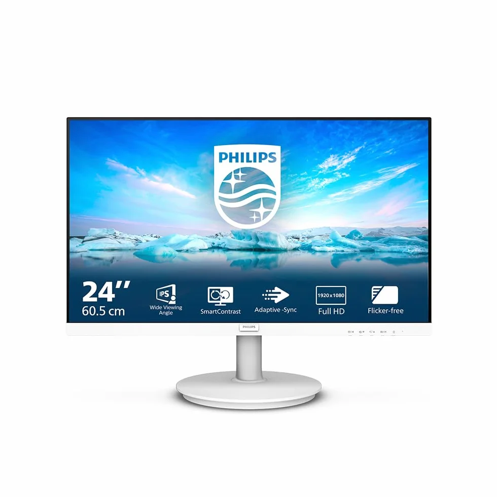 PHILIPS 241V8AW Monitor 24" FHD z wbudowanymi głośnikami (1920 x 1080, 75 Hz, VGA, HDMI), biały