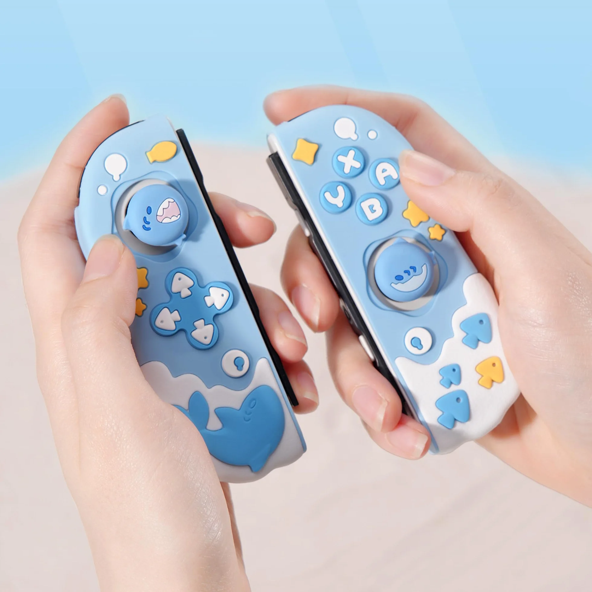 Etui ochronne GeekShare do kontrolerów Switch, miękkie silikonowe etui ochronne kompatybilne z kontrolerem przenośnym Switch s - Shark Party