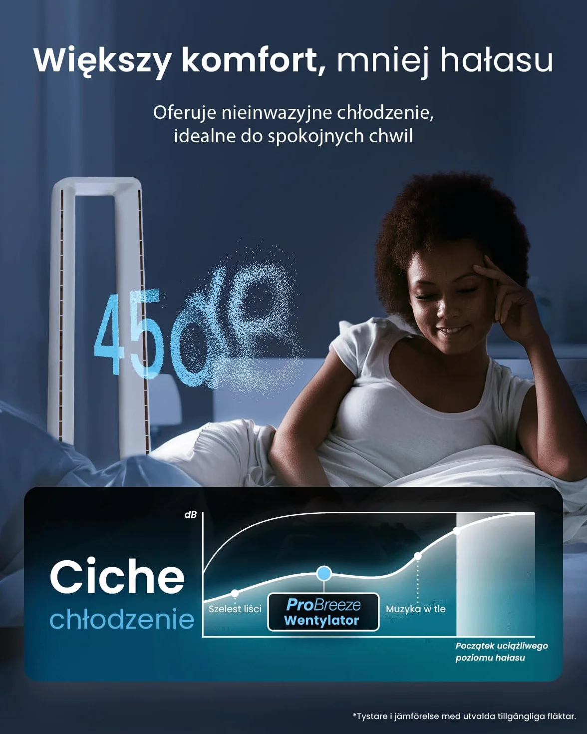 Pro Breeze OmniAir 105 cm bezłopatkowy wentylator kolumnowy z oczyszczaczem powietrza – super cichy, Wi-Fi, pilot, HEPA, LED, 10 prędkości, 5 trybów, oscylacja 60° – biały