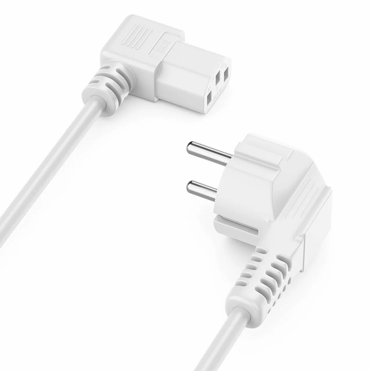 deleyCON 3,0m Kabel Zasilający Przewód Sieciowy Wtyk Ochronny Typ F (CEE 7/7) 90° Kątowy na Gniazdo C13 90° Kątowe Prawe PC Komputer Monitor Drukarka Projektor - Biały