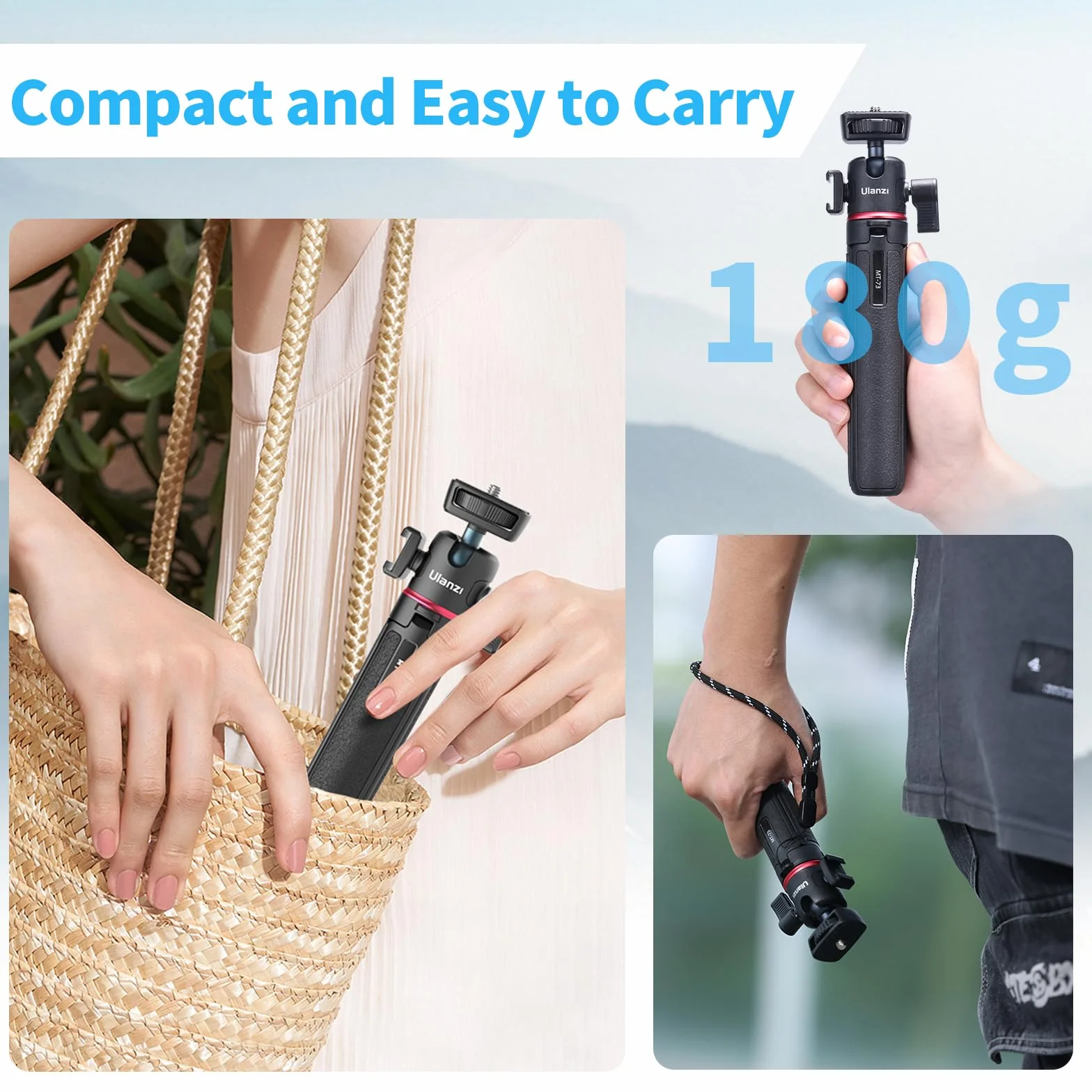 ULANZI MT-73 statyw do mini kamery 54 cm, ze śrubą 1/4", statyw podróżny, kieszonkowy tripod, kompatybilny z kompaktowymi kamerami