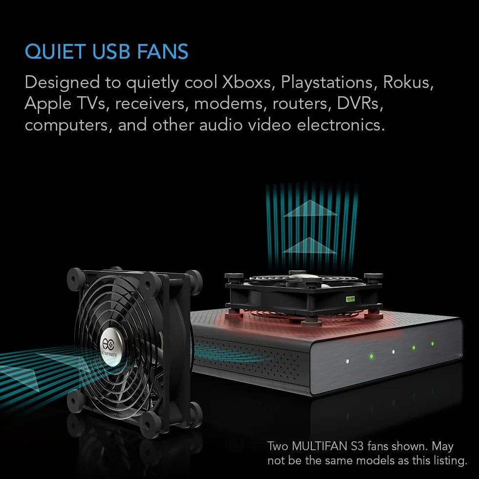 AC Infinity MULTIFAN S4, cichy wentylator USB 140 mm, certyfikat UL, do odbiornika, DVR, Playstation, Xbox, chłodzenia szafki komputerowej
