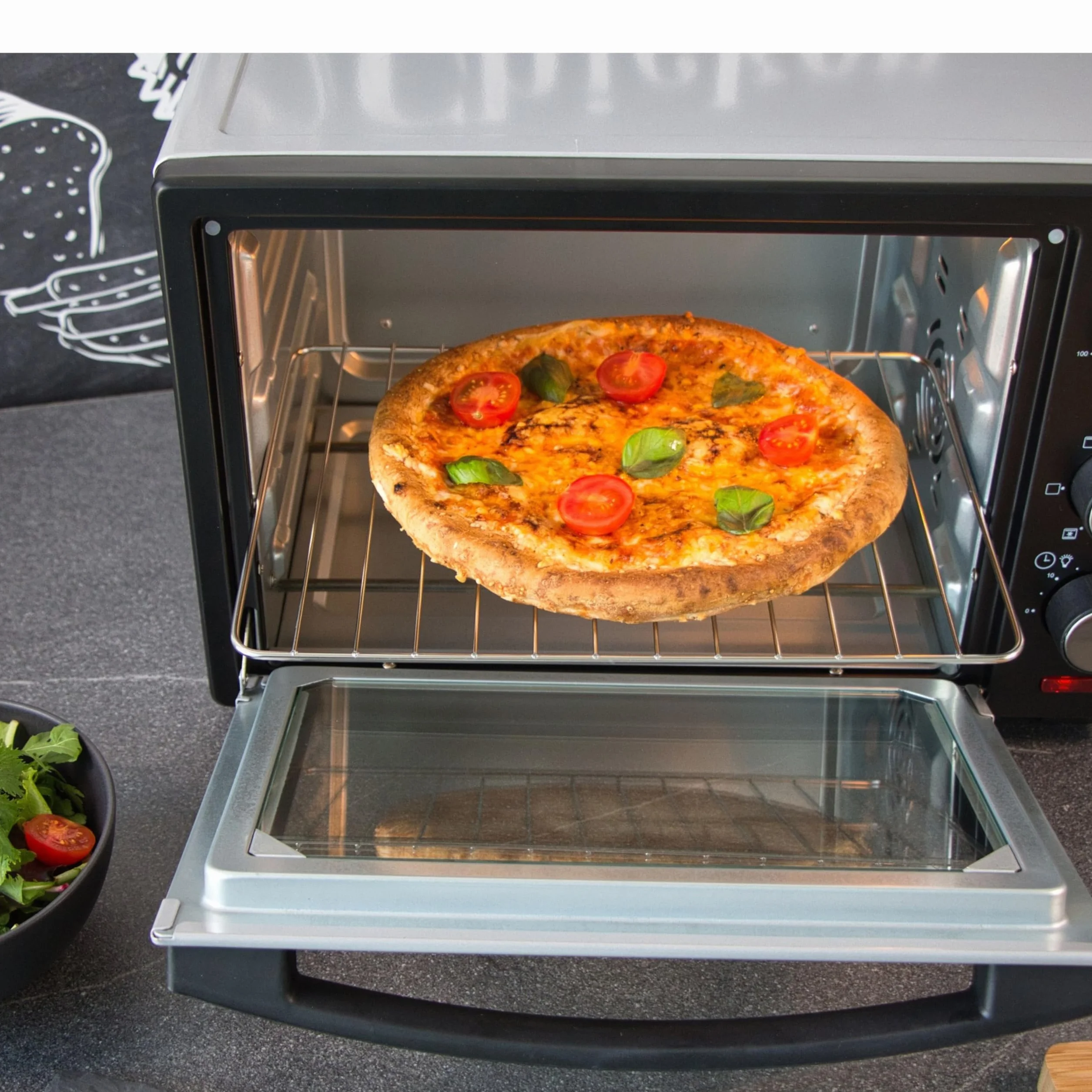 STEInBORG Mini piekarnik 25 l, piec do pizzy, piekarnik 3 w 1, mini piekarnik, blacha na okruchy, ogrzewanie górne/dolne, konwekcja, timer 60 min, 1600 W (25 litrów stali nierdzewnej)