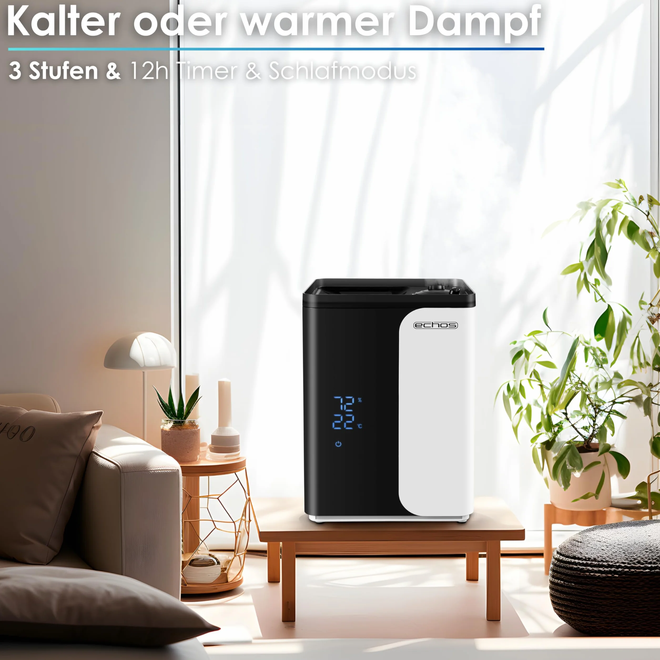 Ultradźwiękowy nawilżacz powietrza, 5 litrów, aplikacja WiFi, Smart Life, zdalne sterowanie, oczyszczacz powietrza, wbudowany higrometr, wyświetlacz dotykowy LED, 12 h, timer, tryb nocny, funkcja
