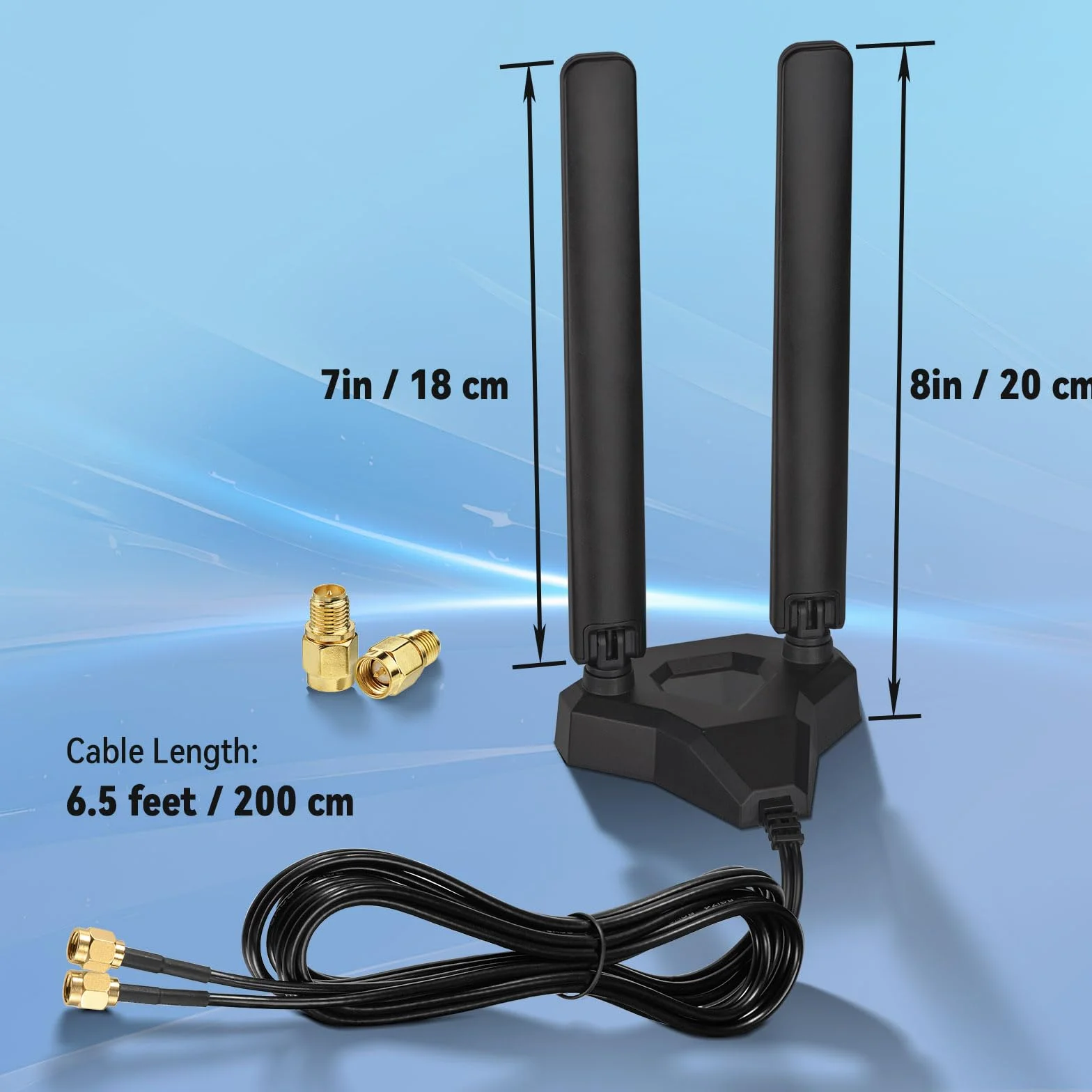 Eightwood Antena WiFi 6E 2,4 GHz 5 GHz 6 GHz WLAN wzmacniacz sygnału Tri-Band RP-SMA + adapter SMA magnetyczna podstawa z przedłużaczem 2 m do kart Wi-Fi, kart PCI, routera, płyty głównej Bluetooth