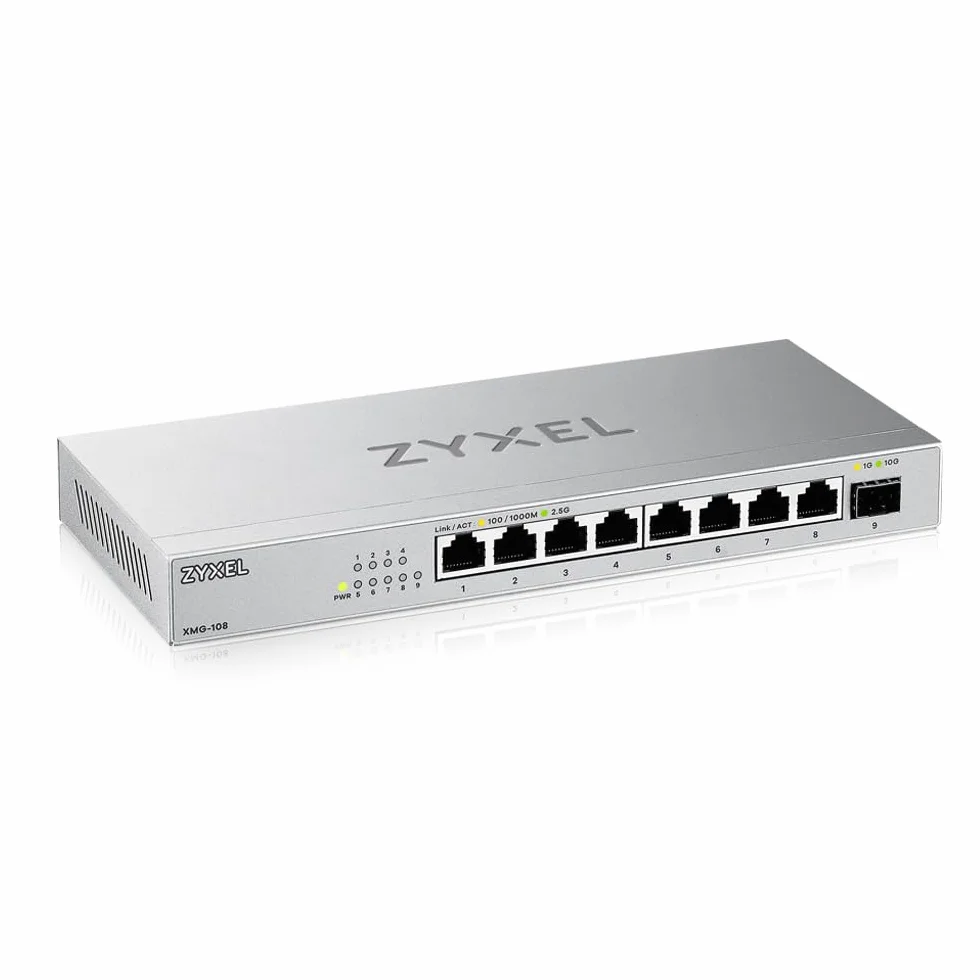Zyxel 8-portowy przełącznik 2,5 G Multi-Gig Unmanaged Switch z 1 x 10G SFP+ | montaż na stole lub ścianie [XMG-108]