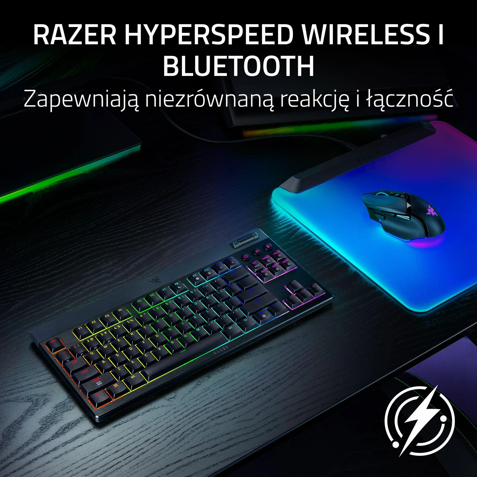 Razer BlackWidow V4 Tenkeyless HyperSpeed Low Profile bezprzewodowa klawiatura gamingowa z możliwością wymiany na gorąco pomarańczowe przełącznik Układ US