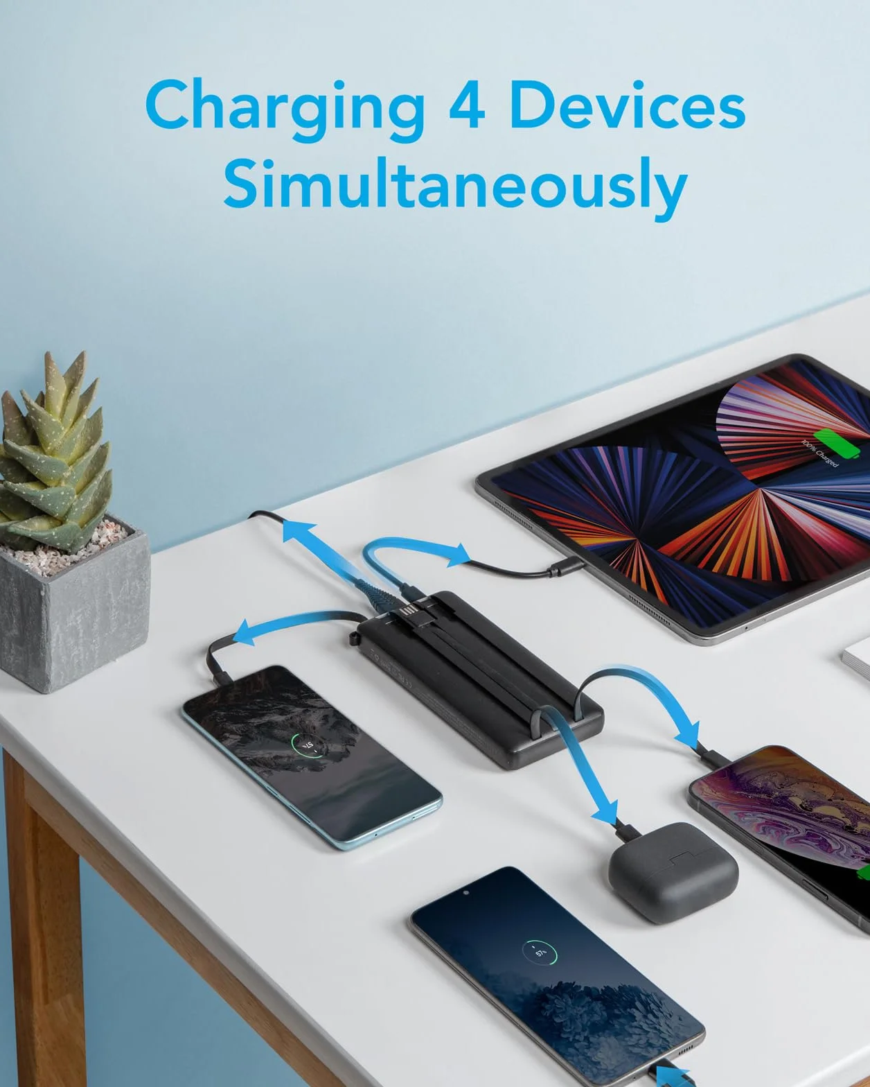 Power Bank 20000mAh Powerbank USB C mit 5 Ausgängen & 2 Eingängen VEEKTOMX Powerbank mit integrierten Kabeln Externer Handyakku Kompatibel mit iPad, iPhone16/15, Galaxy, Huawei, Google Pixel usw.