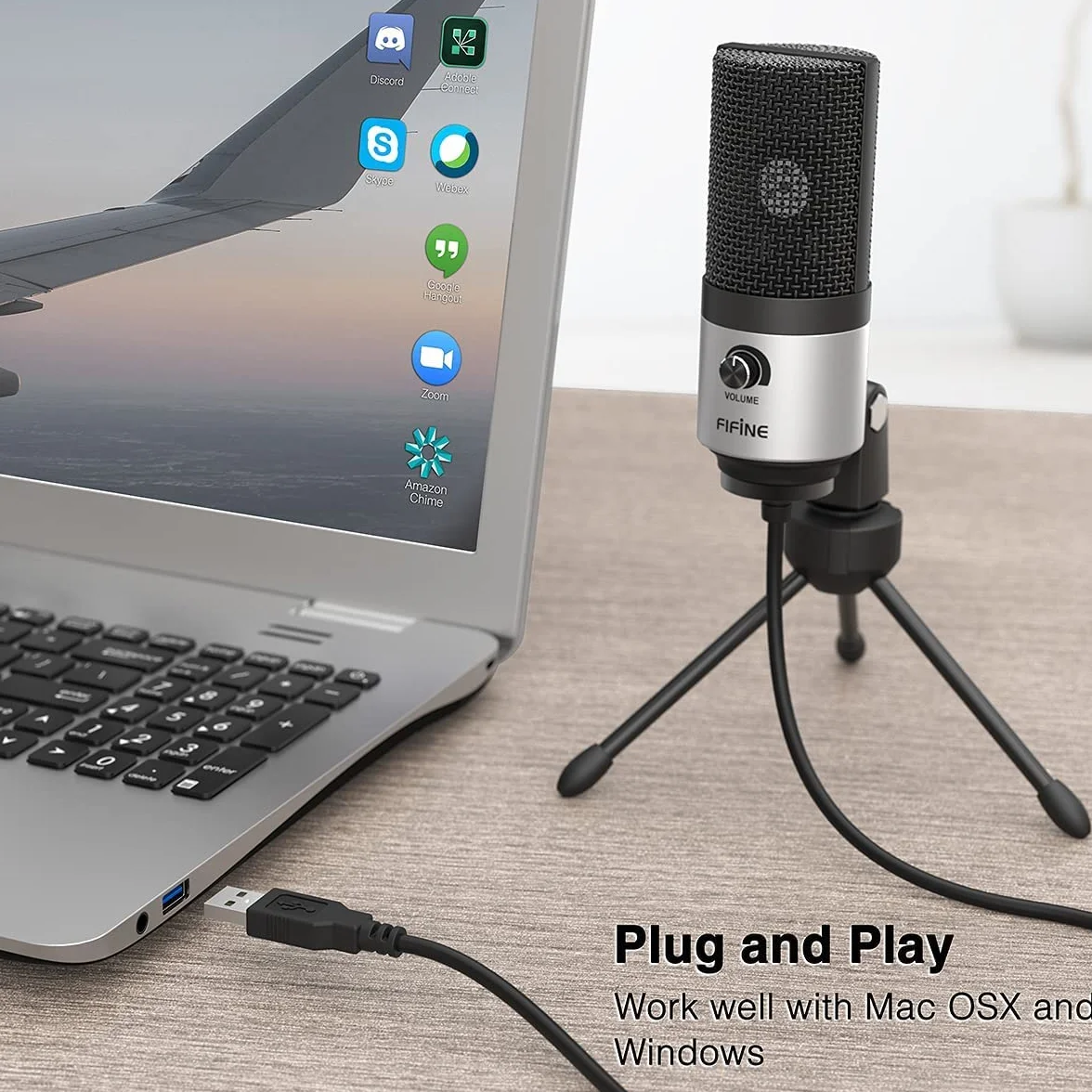 FIFINE Mikrofon PC USB, mikrofon do MAC, PS4, PS5, mikrofon do podcastów ze stojakiem, jakość studyjna nagrywanie mikrofony kondensatorowe - K669S (srebrny)
