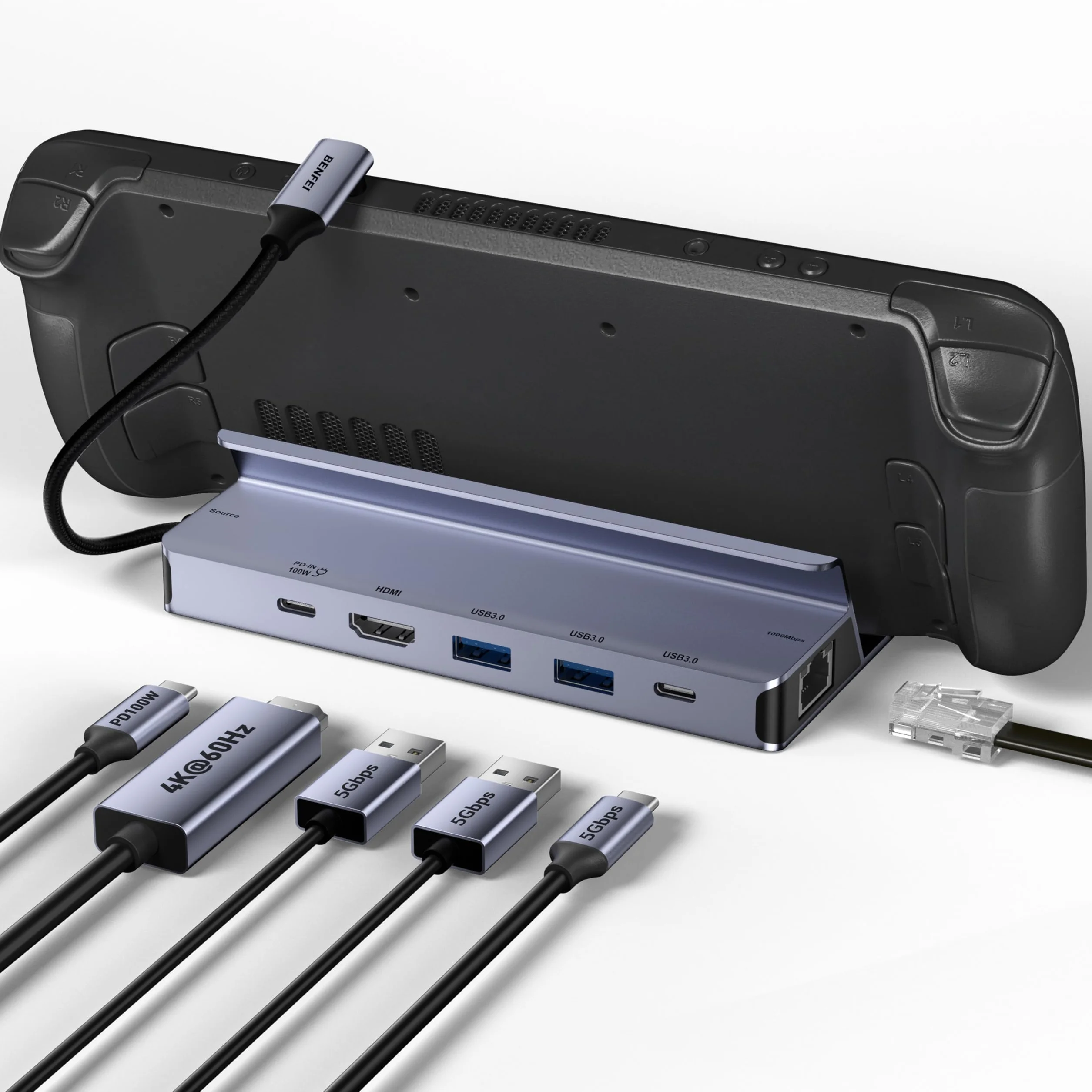 BENFEI Stacja dokująca Steam Deck (OLED)/ROG Ally/Legion Go, koncentrator USB C 6 w 1 z HDMI 4K przy 60 Hz, Ethernet 1 Gb/s, 1 x USB C 2 x port USB 3.0, ładowanie PD 100 W