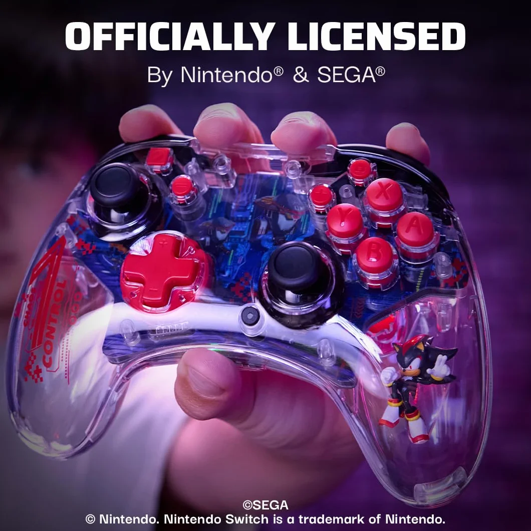 PDP REALMz Wireless Nintendo Switch Pro Controller Rechargeable LED Licensed Sonic Shadow Space Colony ARK Full Motion Controls