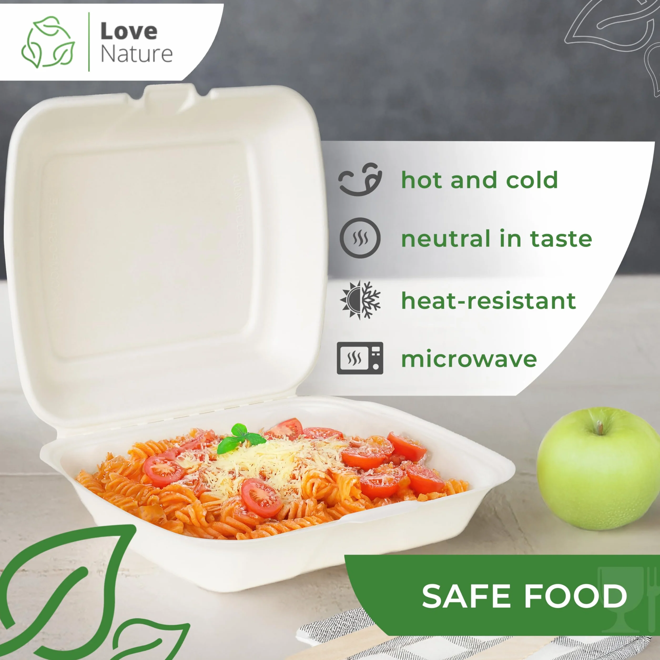 Love Nature Ekologiczne Pojemniki Menu - Zastawa z Trzciny Cukrowej - Menu Box jednorazowe - Lunch Box - Opakowania Biodegradowalne - pojemniki do przechowywania