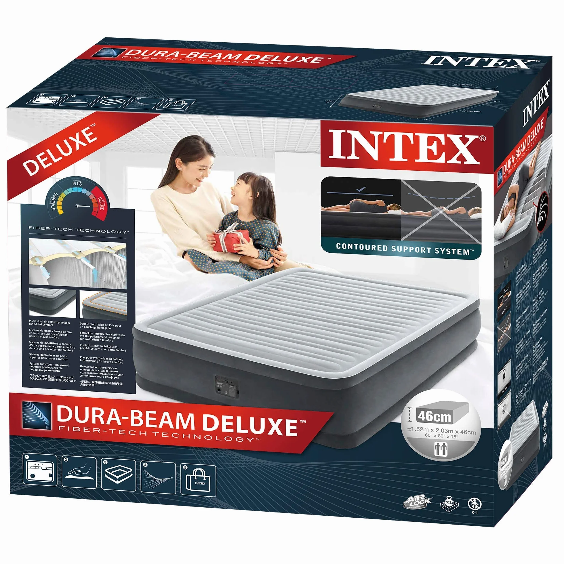Intex Deluxe Dmuchany Materac Dwuosobowy 152x203x46 cm Beżowy Szary