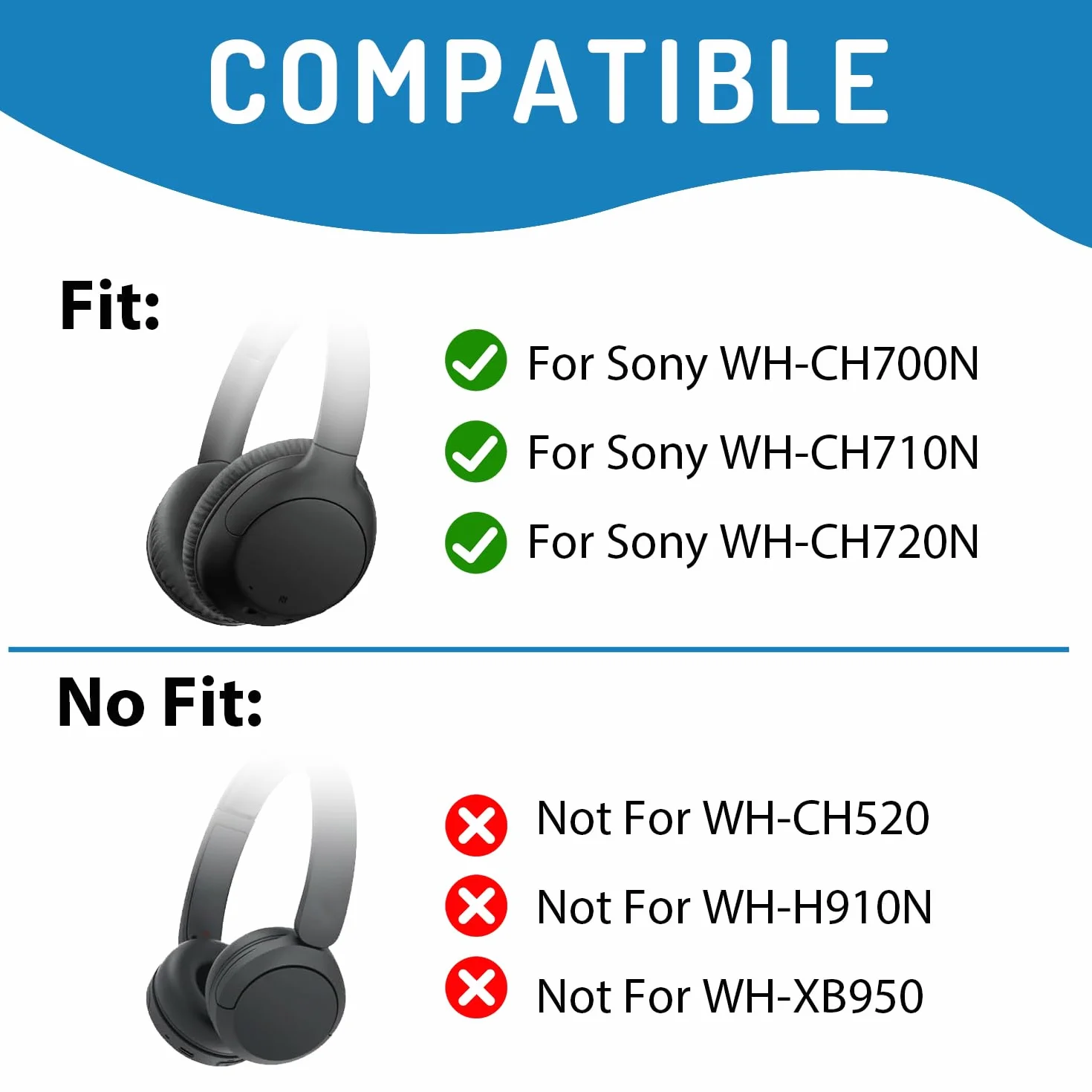 Adhiper WH-CH710N nauszniki ze skóry białkowej, wymienne nauszniki do WH-CH700N, WH-CH710N, WH-CH720N, kompatybilne ze Sony WH-CH710N słuchawkami(czarny/żelowy)